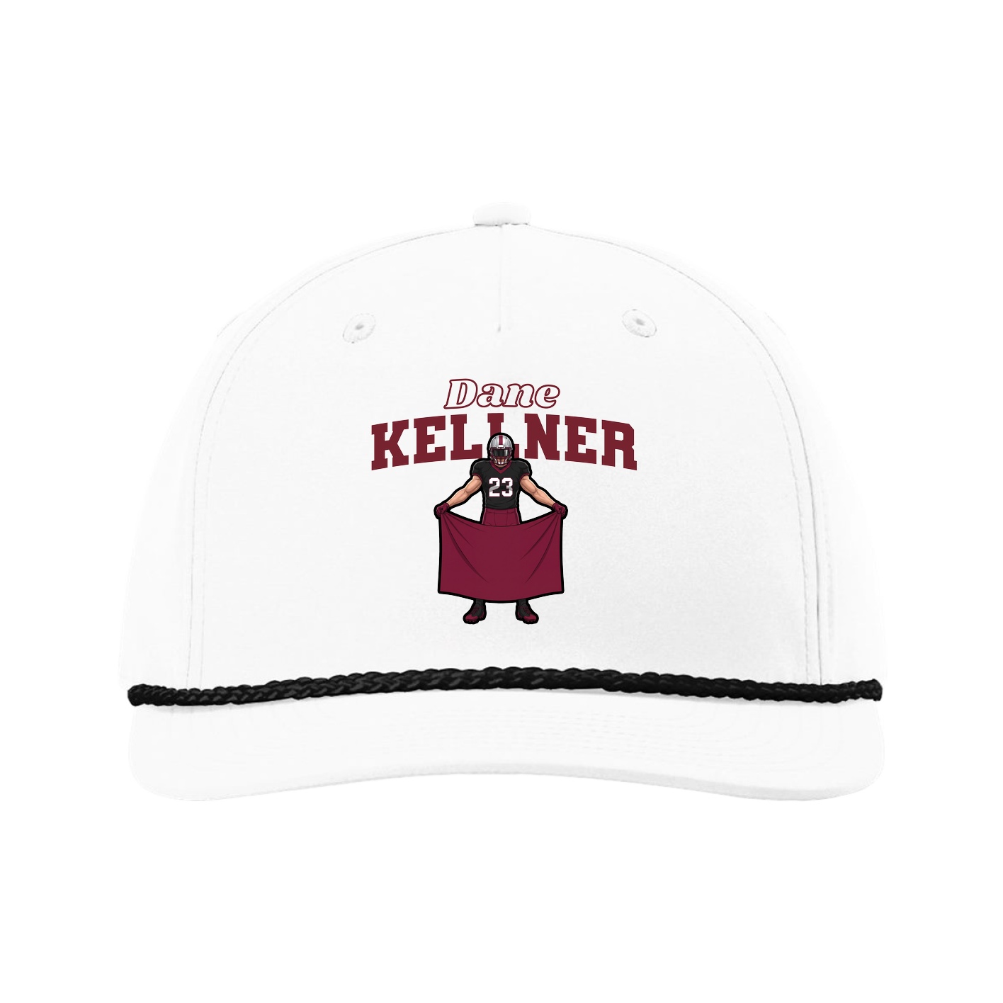 Five-Panel Classic Rope Cap — Name Arch in White