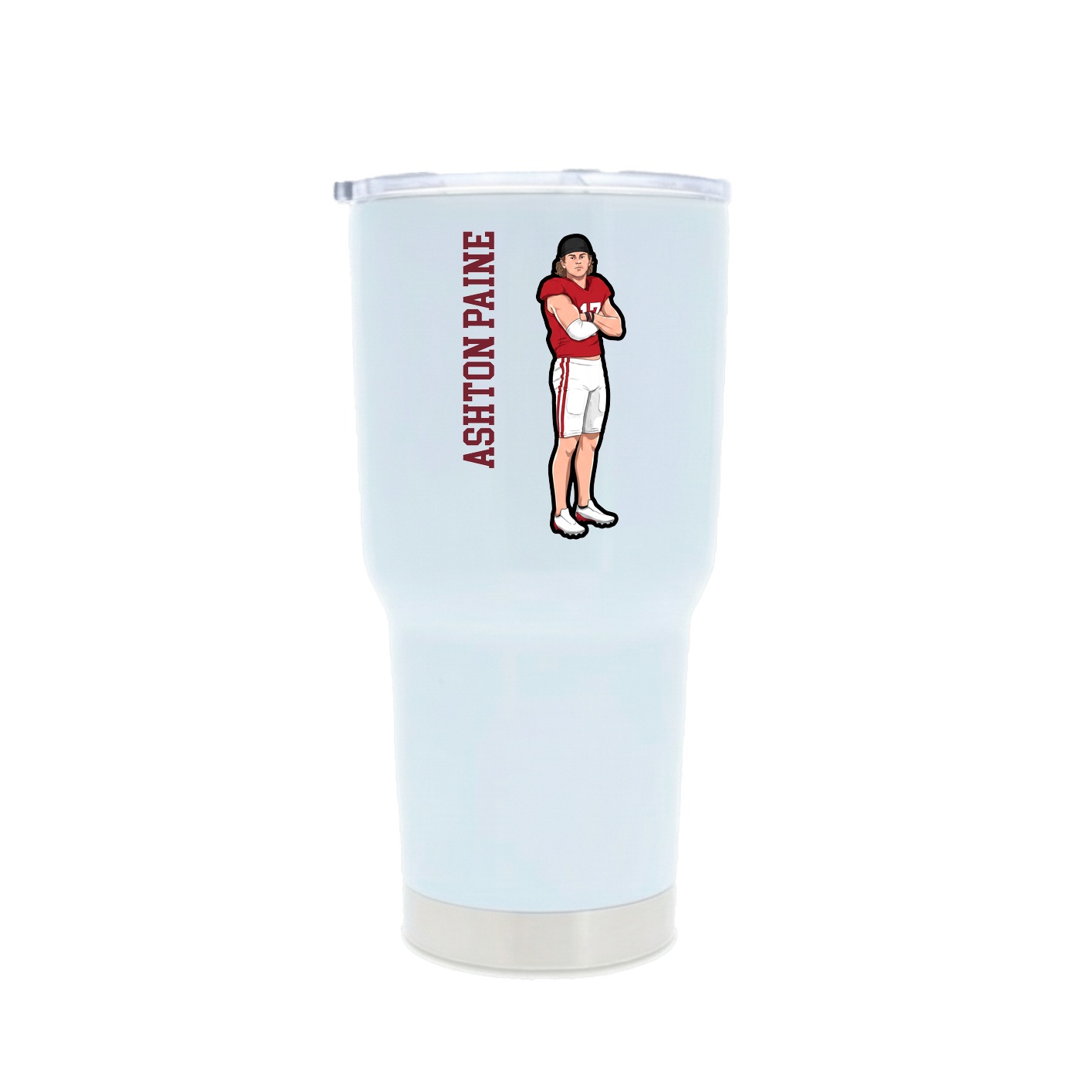 30oz Stainless Steel Tumbler — Name Vertical in White