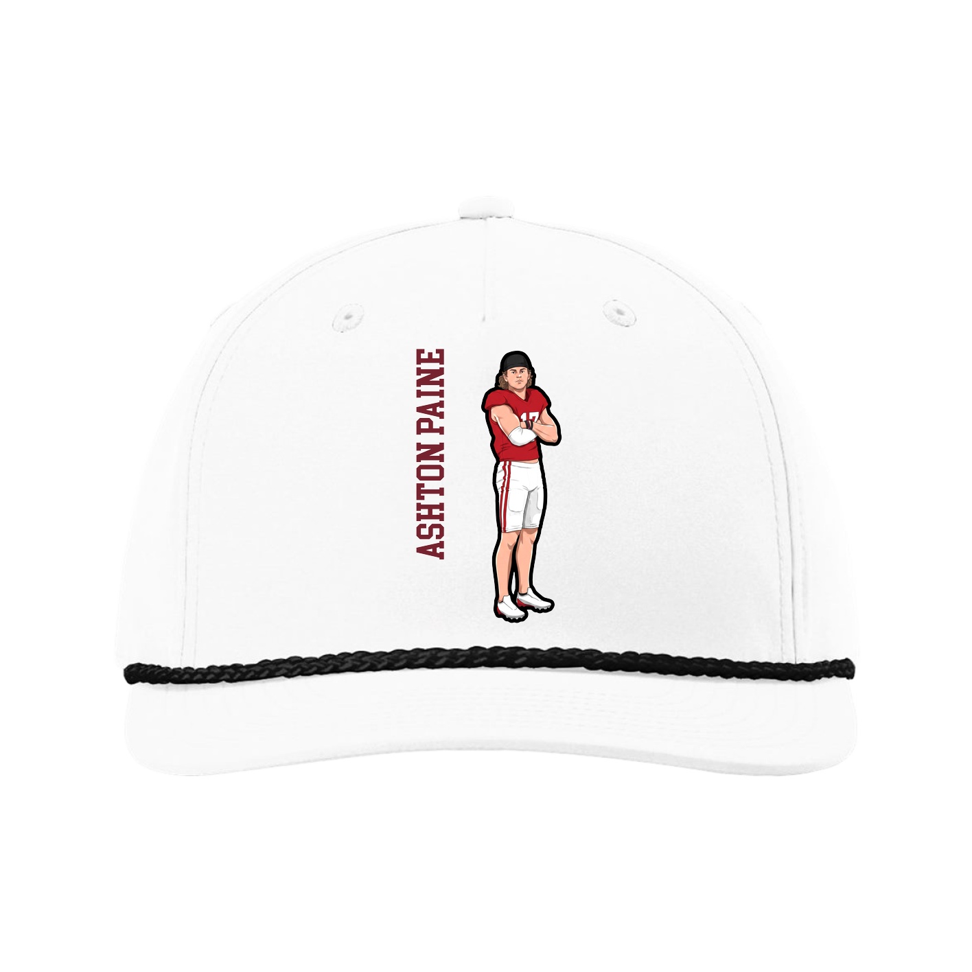 Five-Panel Classic Rope Cap — Name Vertical in White