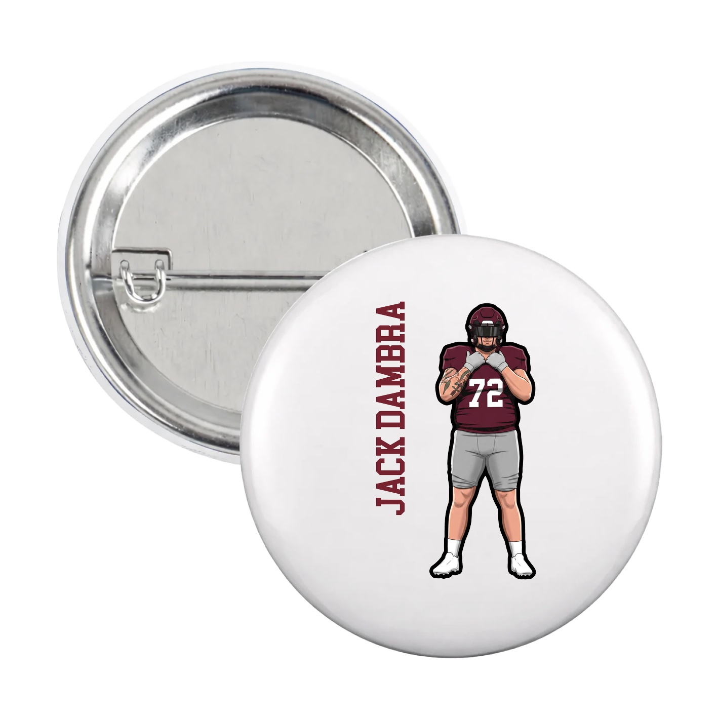 Game Day Button — Name Vertical in White