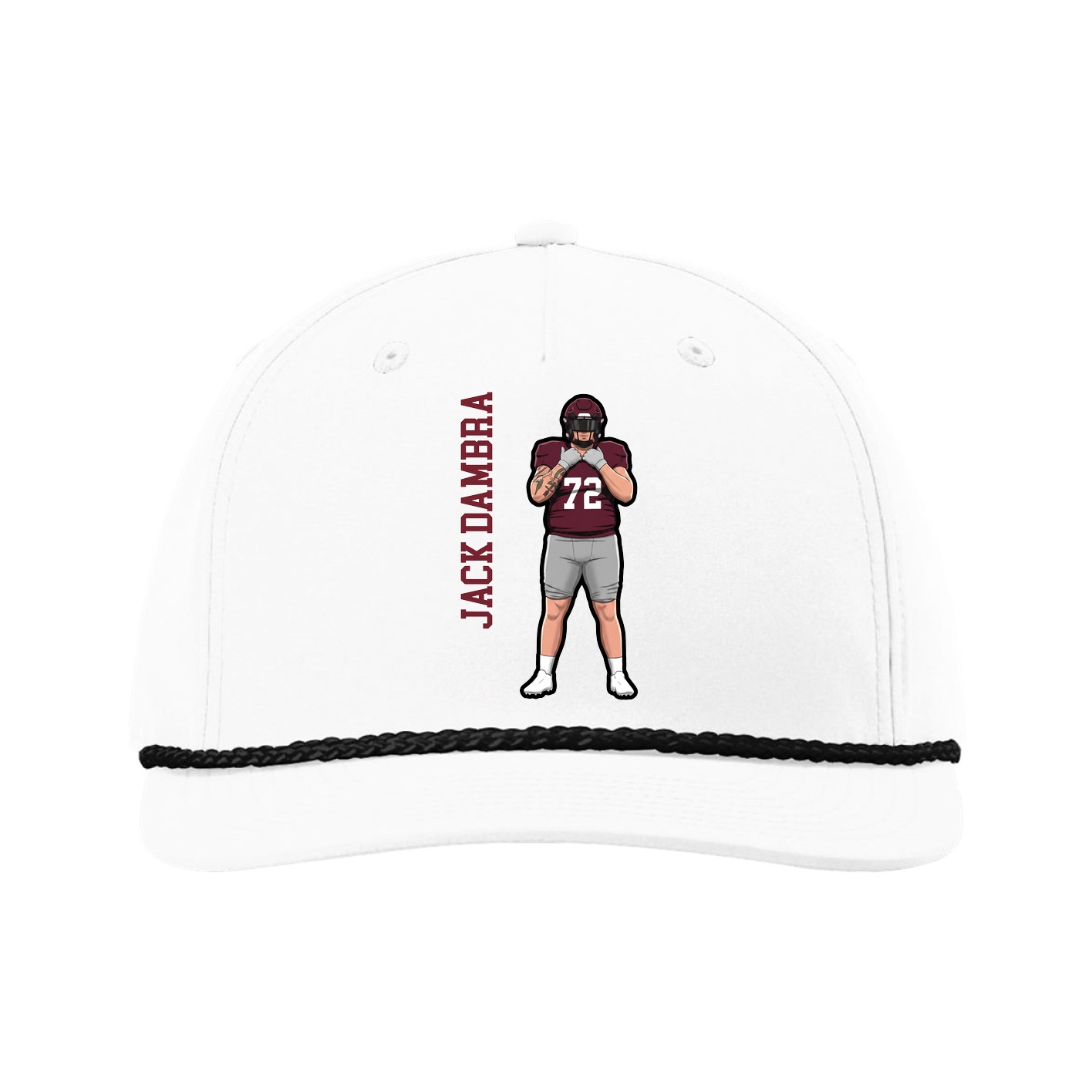 Five-Panel Classic Rope Cap — Name Vertical in White