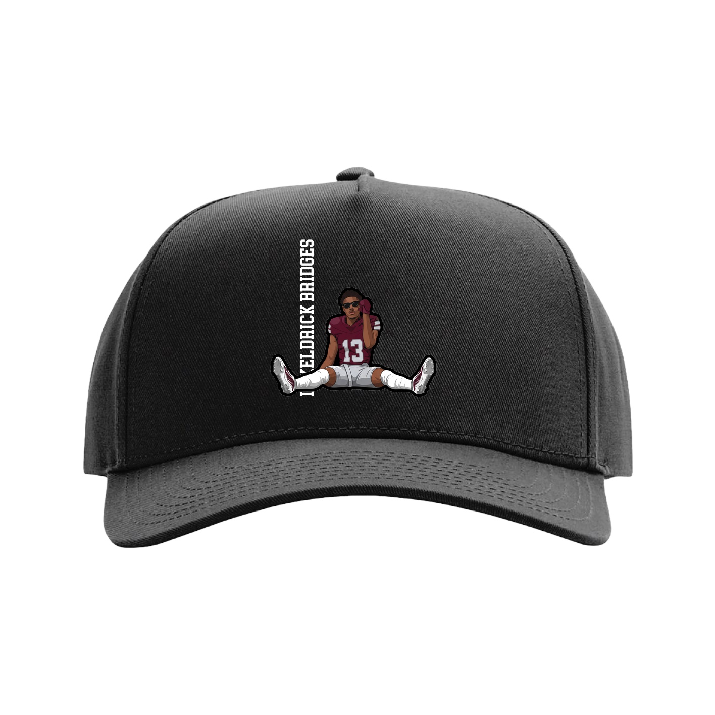 Full Fabric Five-Panel Champ Cap — Name Vertical in Black