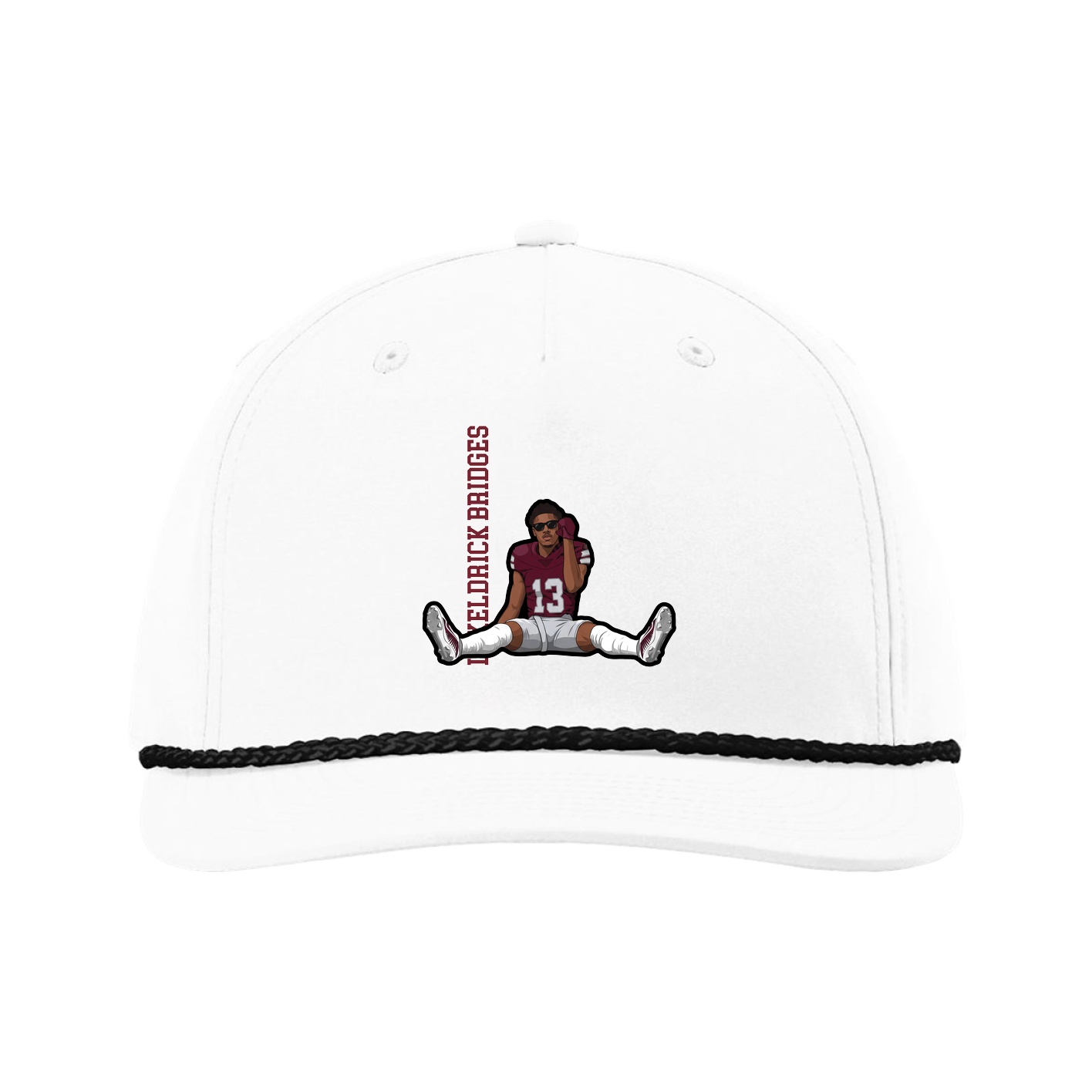 Five-Panel Classic Rope Cap — Name Vertical in White