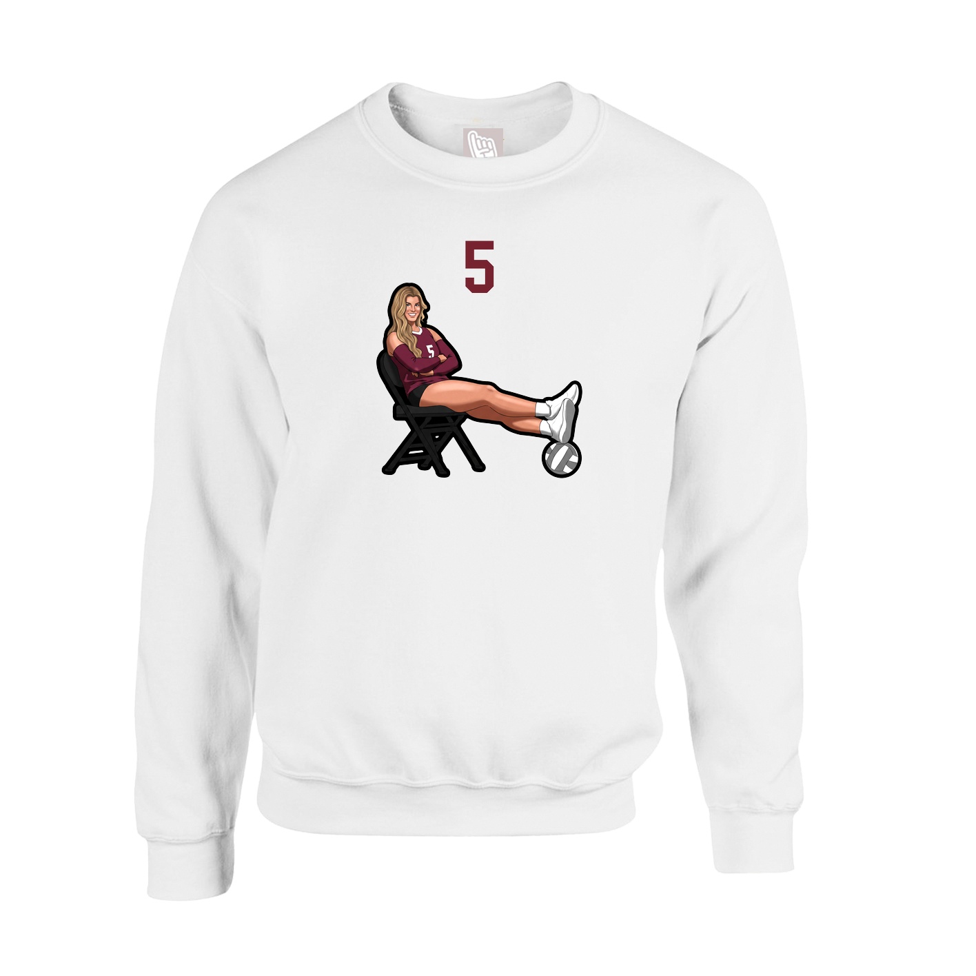 Fleece Crew — Number Top in White