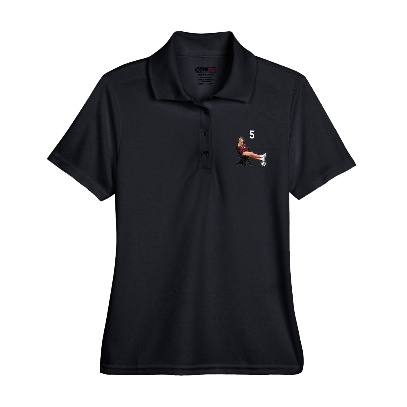 Womens Performance Polo — Number Top in Black