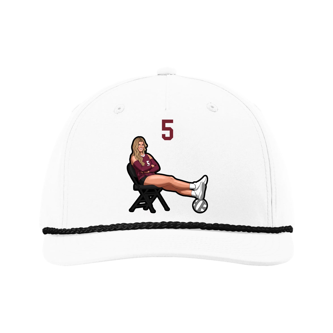 Five-Panel Classic Rope Cap — Number Top in White