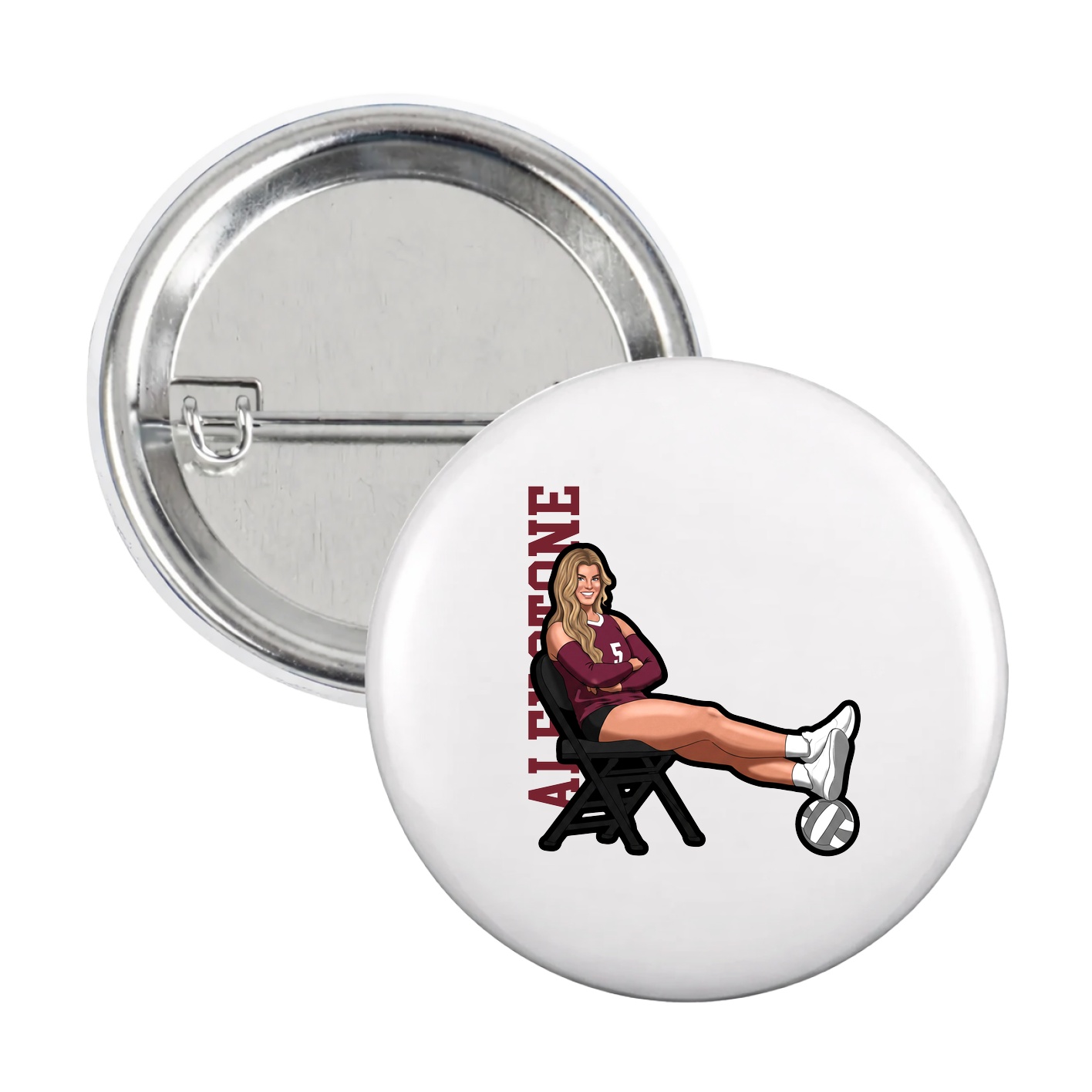 Game Day Button — Name Vertical in White