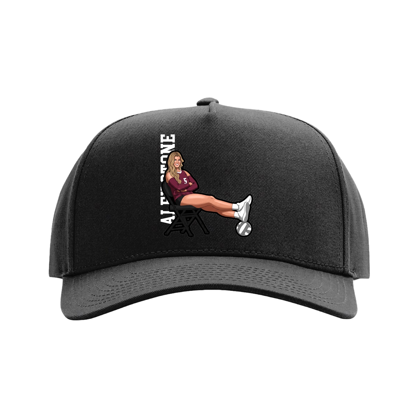Full Fabric Five-Panel Champ Cap — Name Vertical in Black