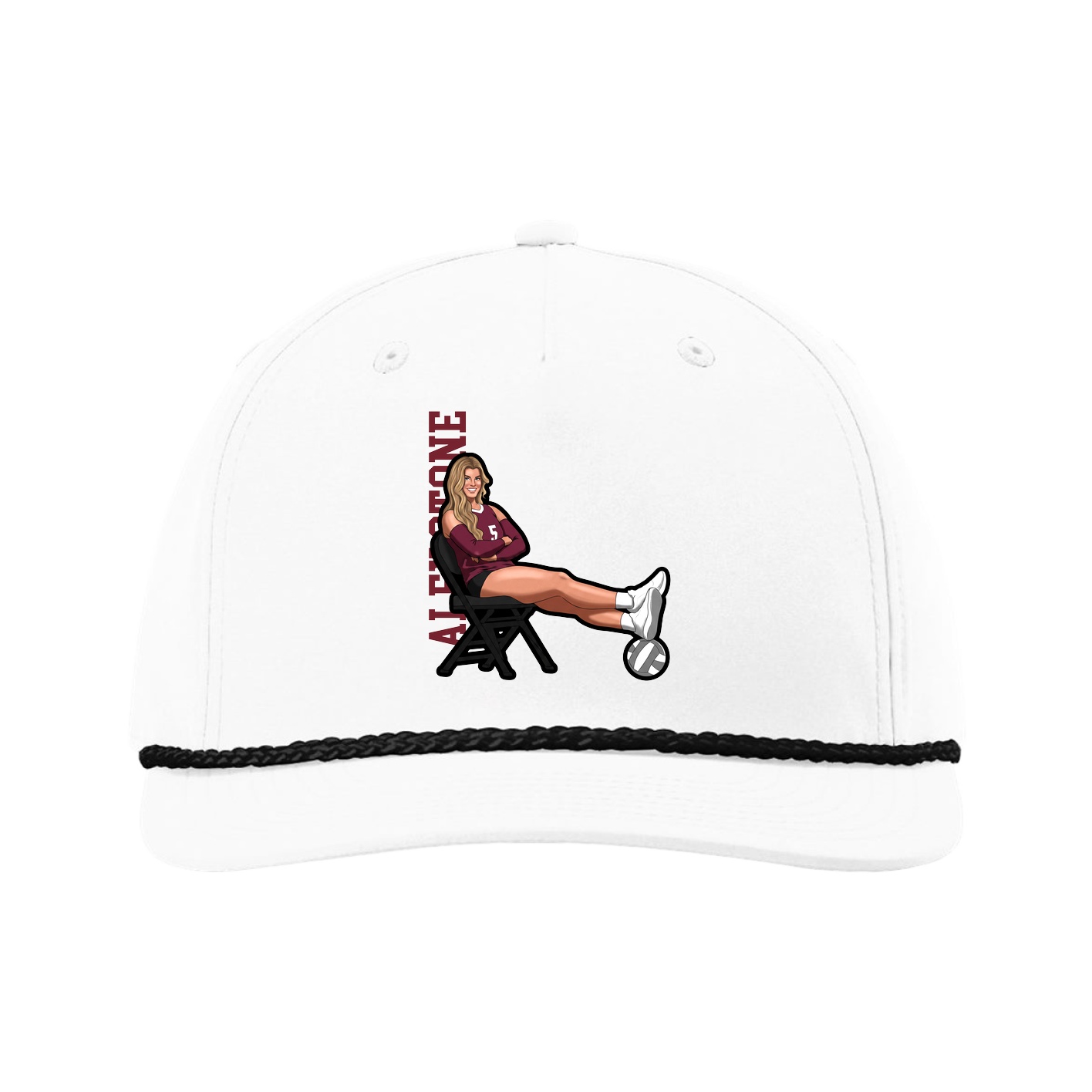 Five-Panel Classic Rope Cap — Name Vertical in White