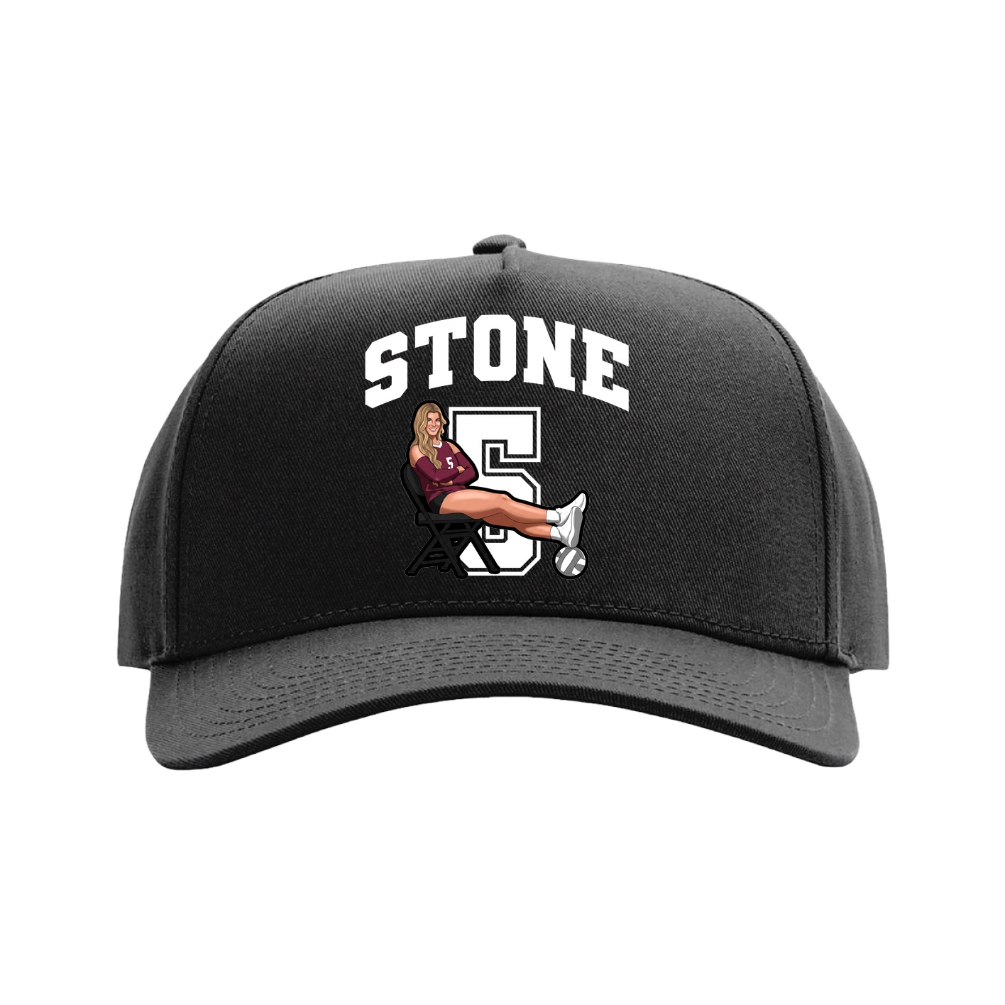 Full Fabric Five-Panel Champ Cap — Number in Black
