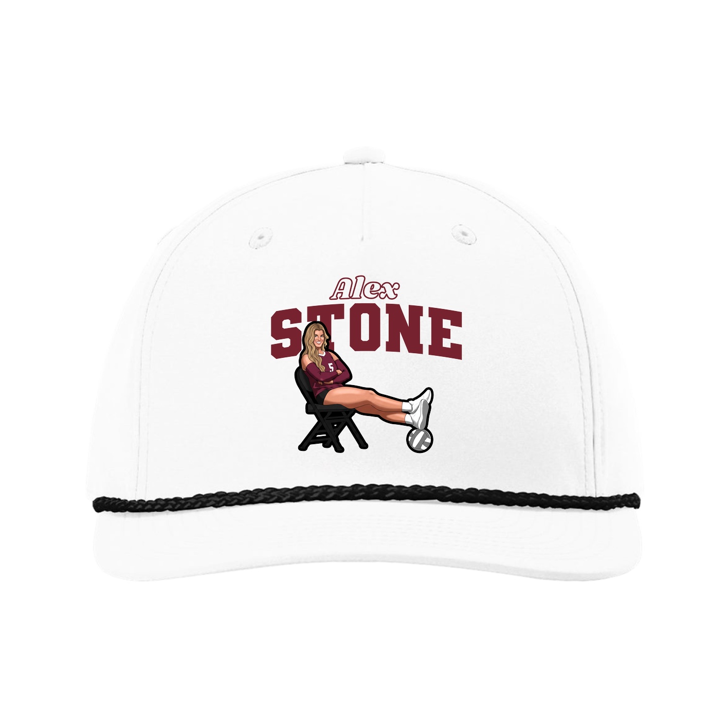 Five-Panel Classic Rope Cap — Name Arch in White