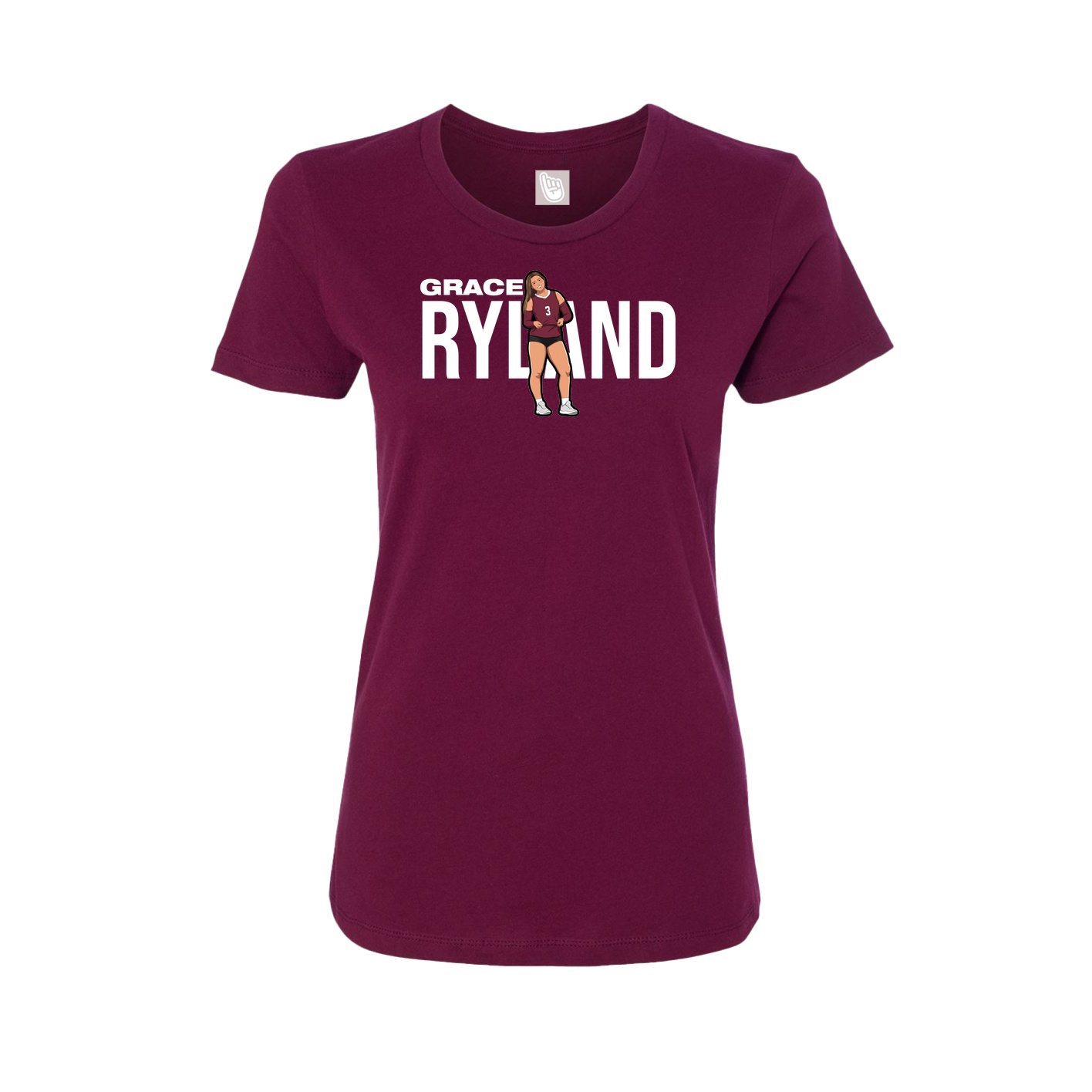 Fitted Women's Tee — Player Name in Maroon