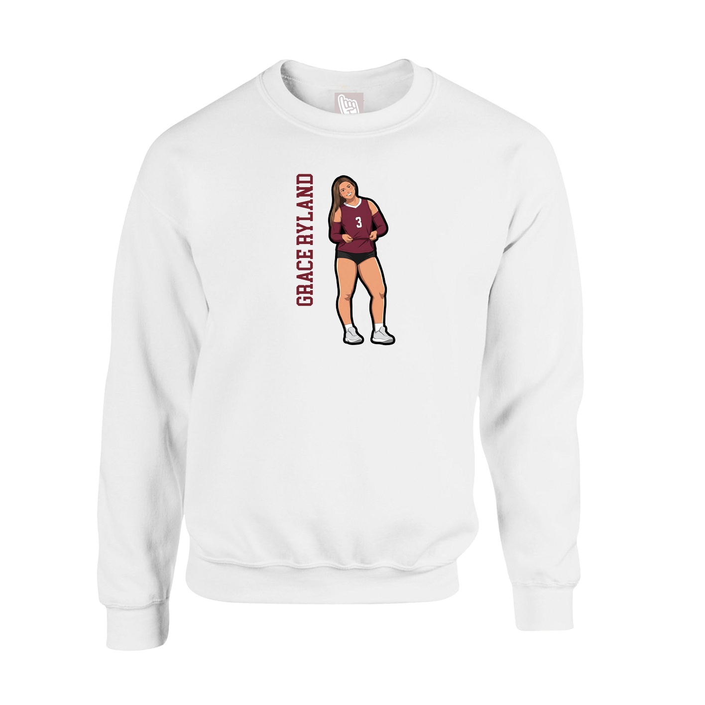 Fleece Crew — Name Vertical in White