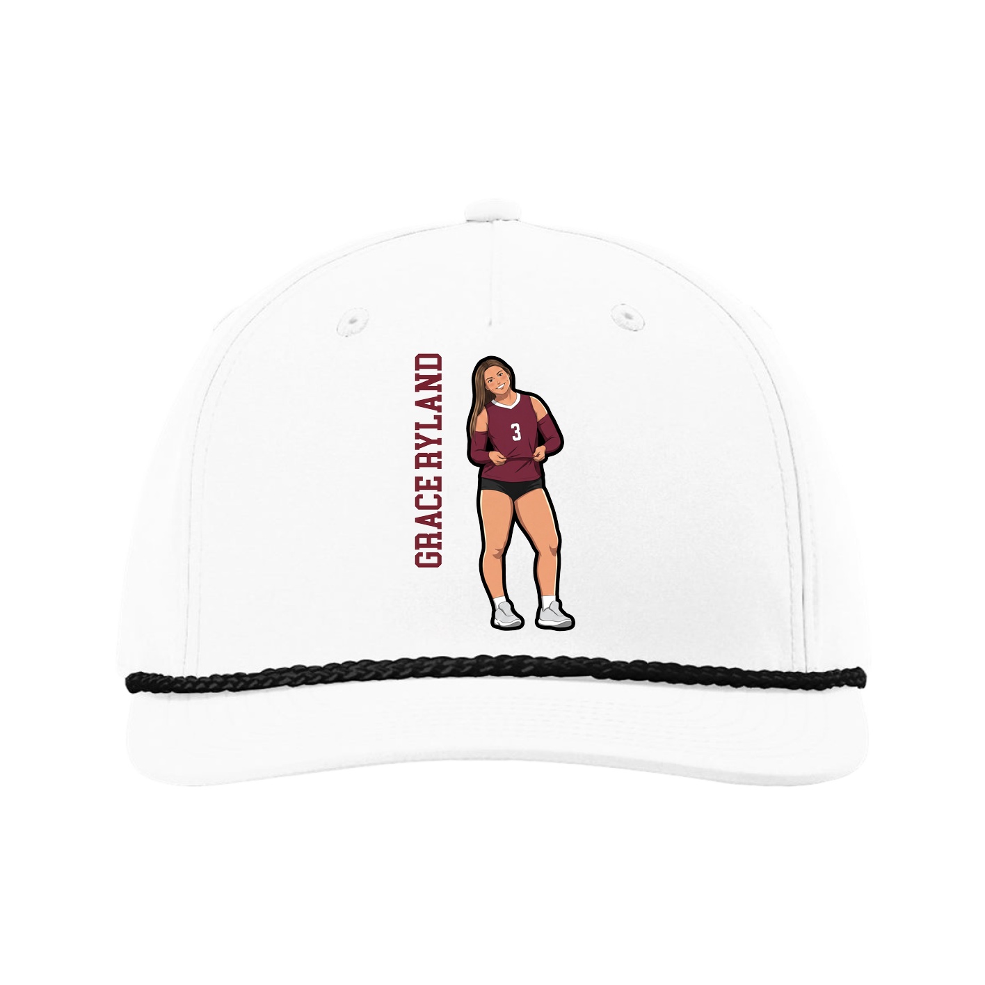 Five-Panel Classic Rope Cap — Name Vertical in White