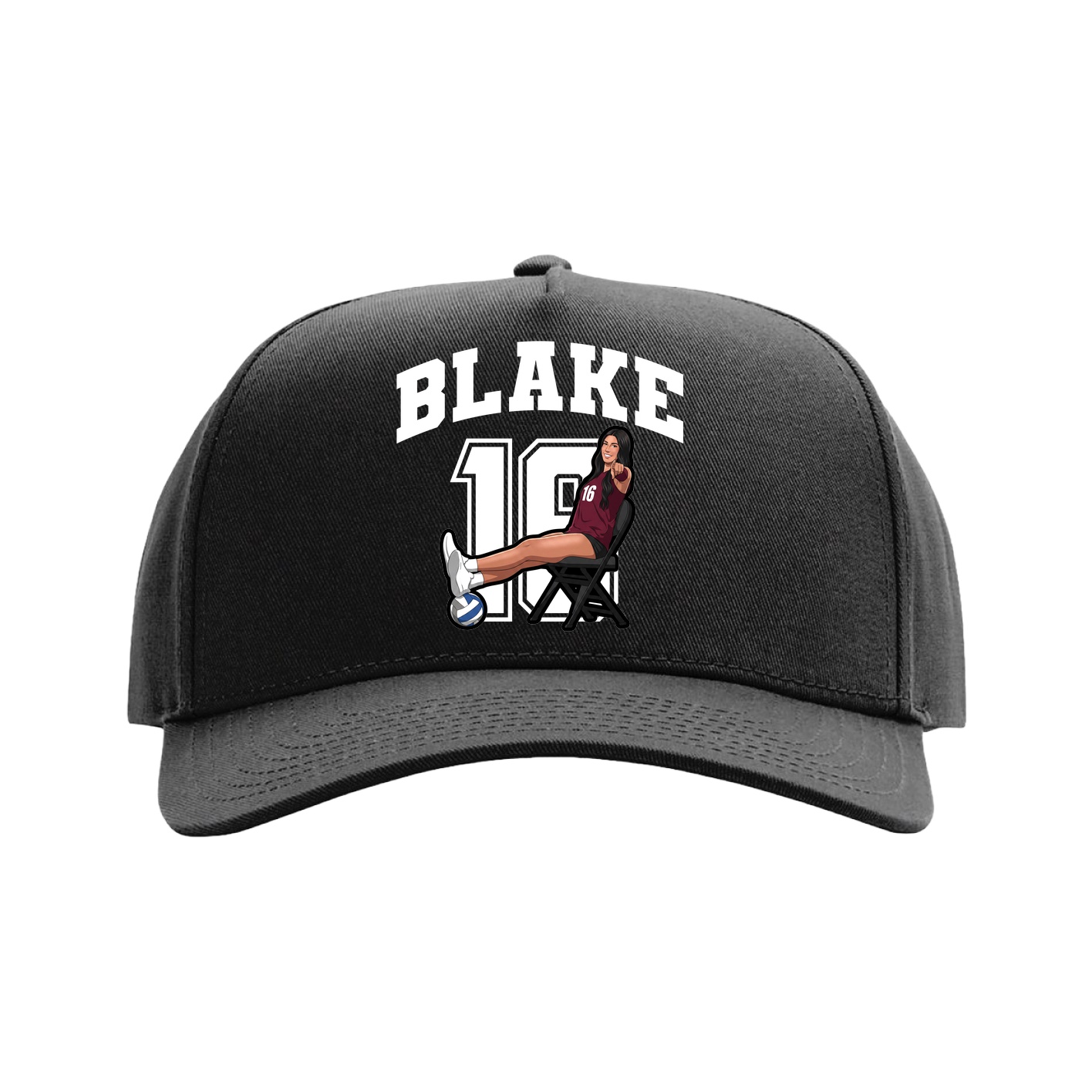 Full Fabric Five-Panel Champ Cap — Number in Black