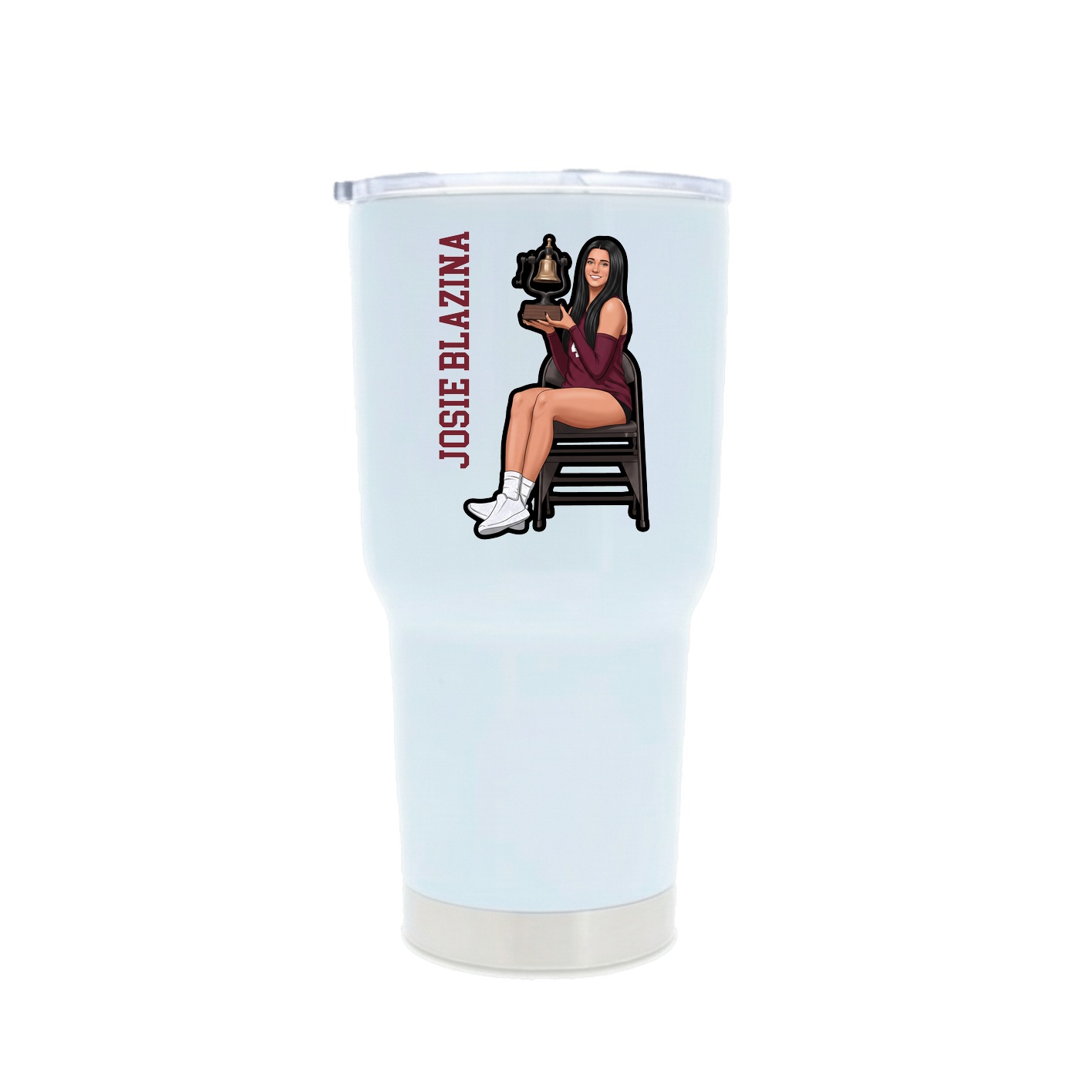 30oz Stainless Steel Tumbler — Name Vertical in White