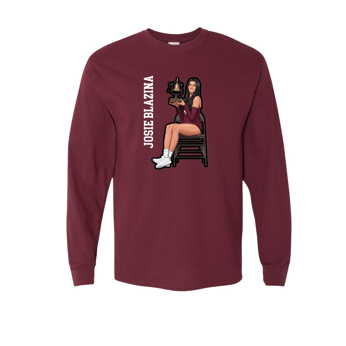 Long Sleeve Tee — Name Vertical in Maroon