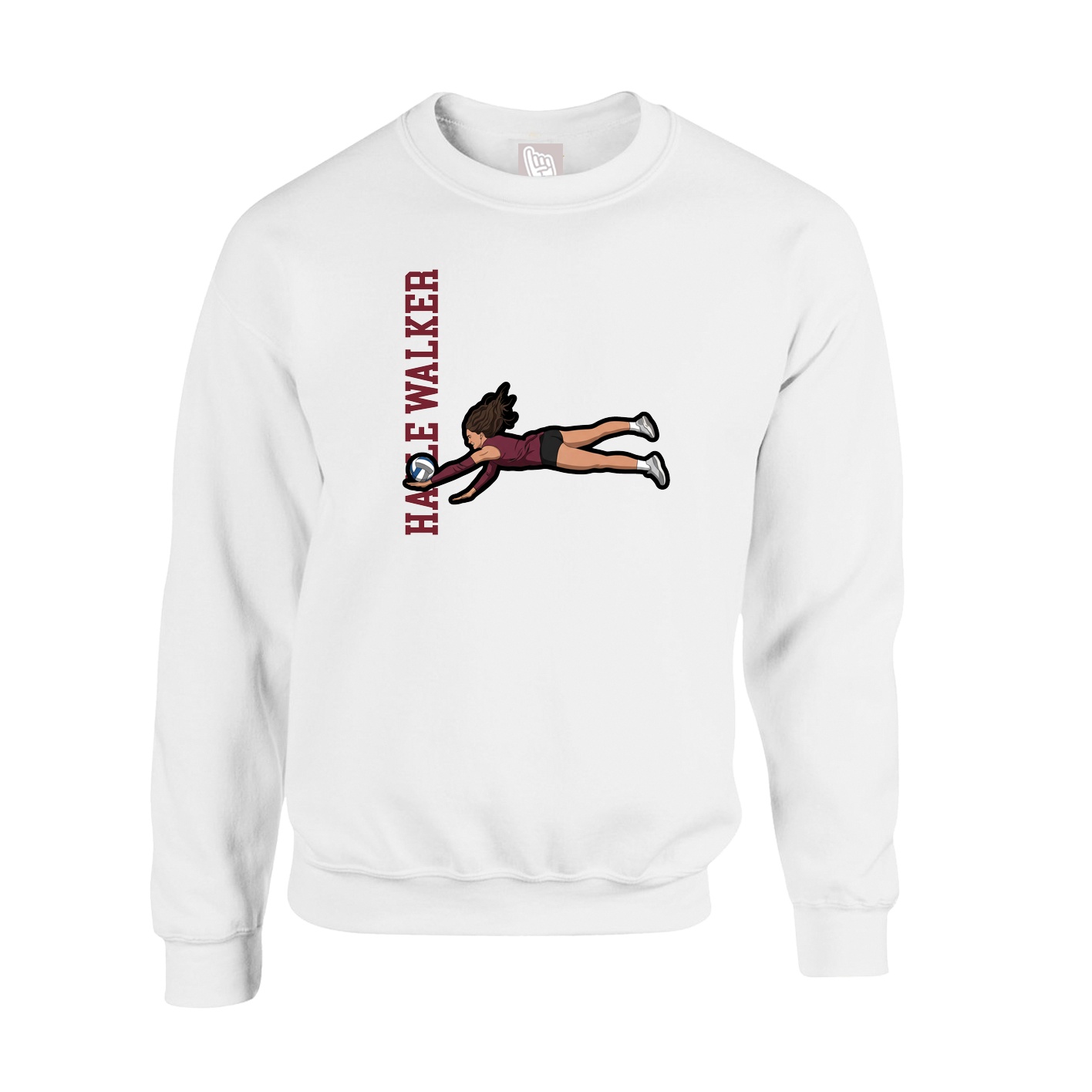 Fleece Crew — Name Vertical in White