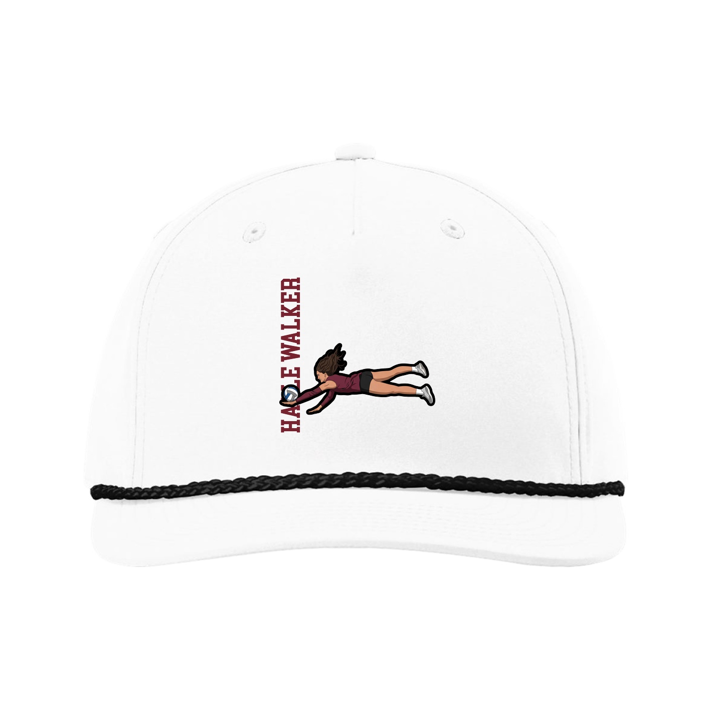 Five-Panel Classic Rope Cap — Name Vertical in White