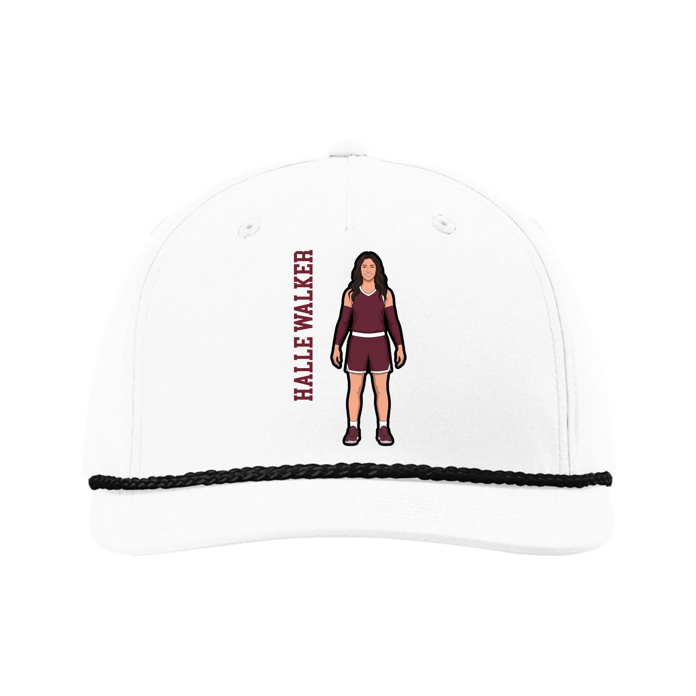 Five-Panel Classic Rope Cap — Name Vertical in White