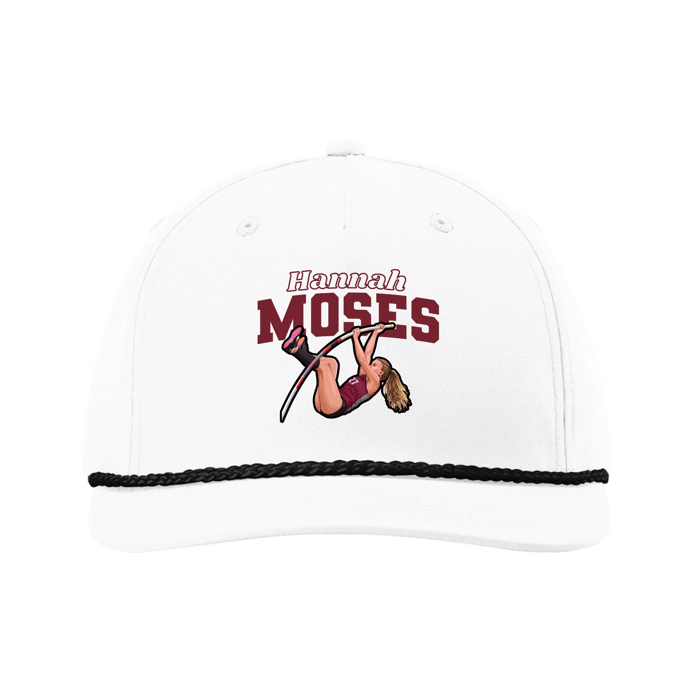 Five-Panel Classic Rope Cap — Name Arch in White