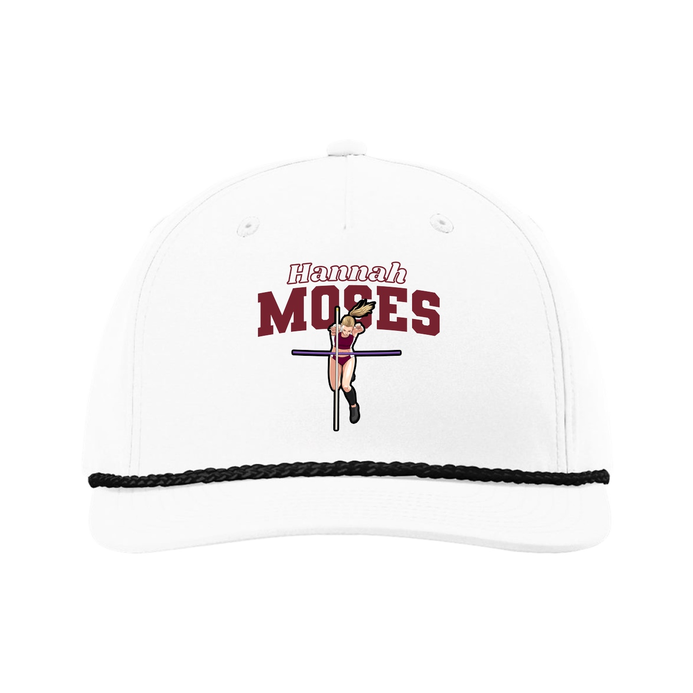 Five-Panel Classic Rope Cap — Name Arch in White