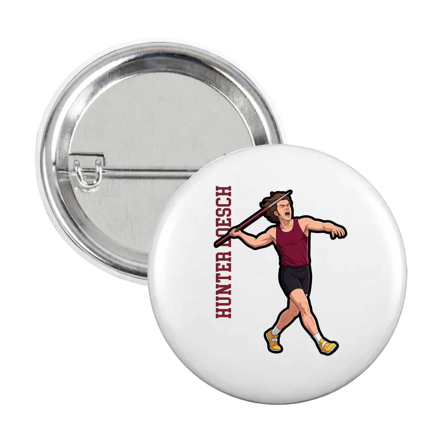 Game Day Button — Name Vertical in White