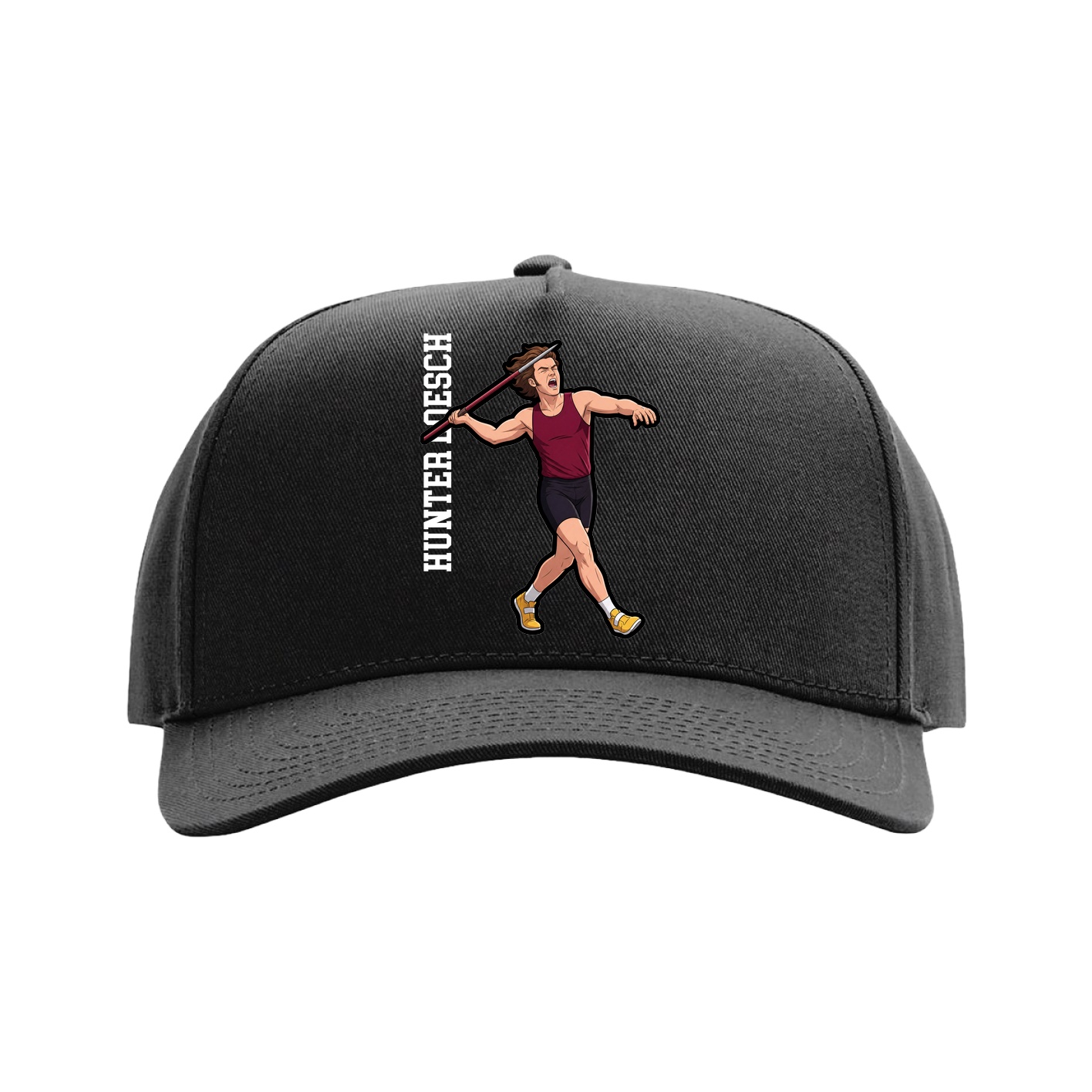 Full Fabric Five-Panel Champ Cap — Name Vertical in Black