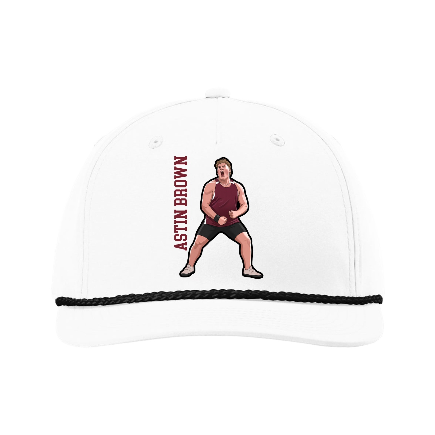 Five-Panel Classic Rope Cap — Name Vertical in White
