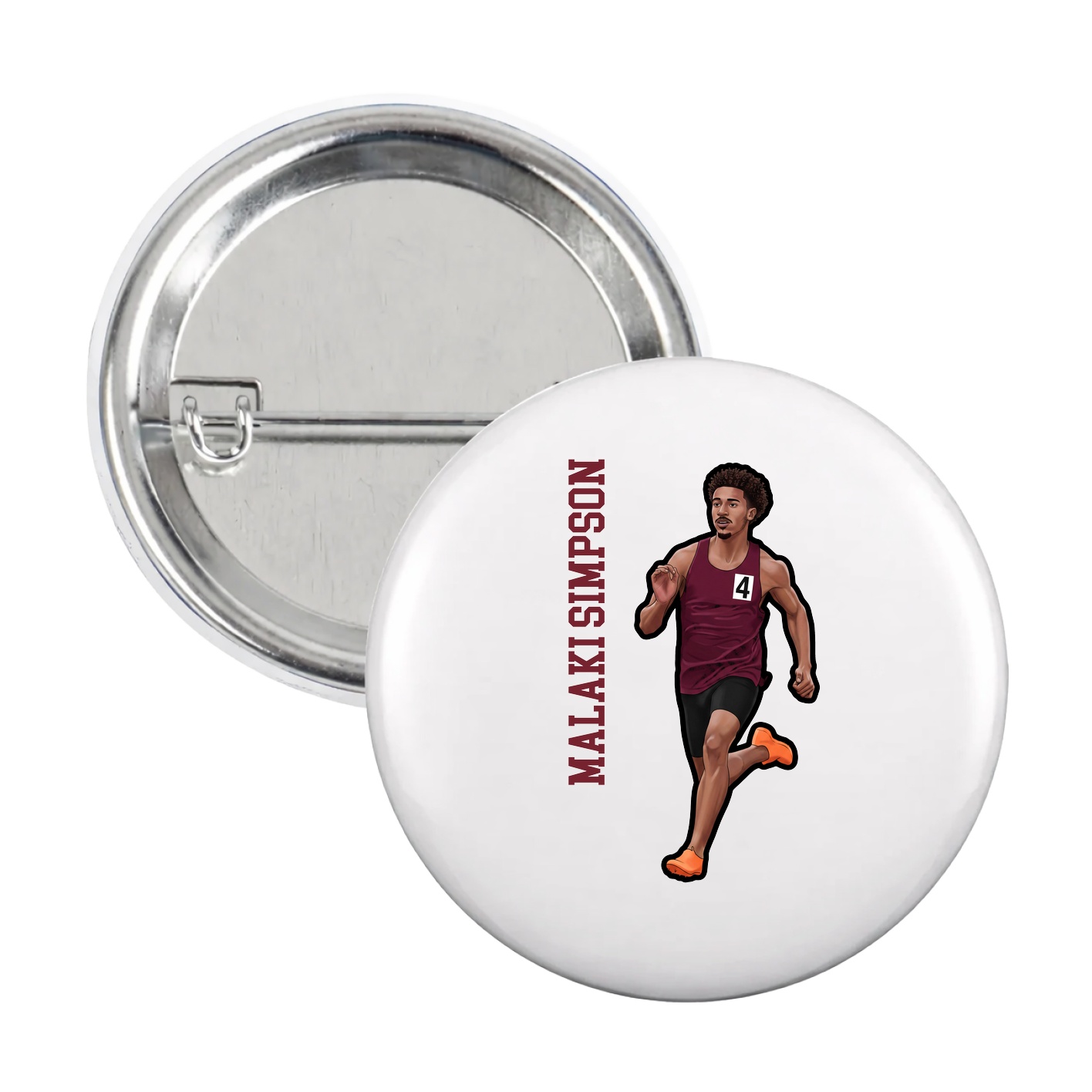 Game Day Button — Name Vertical in White