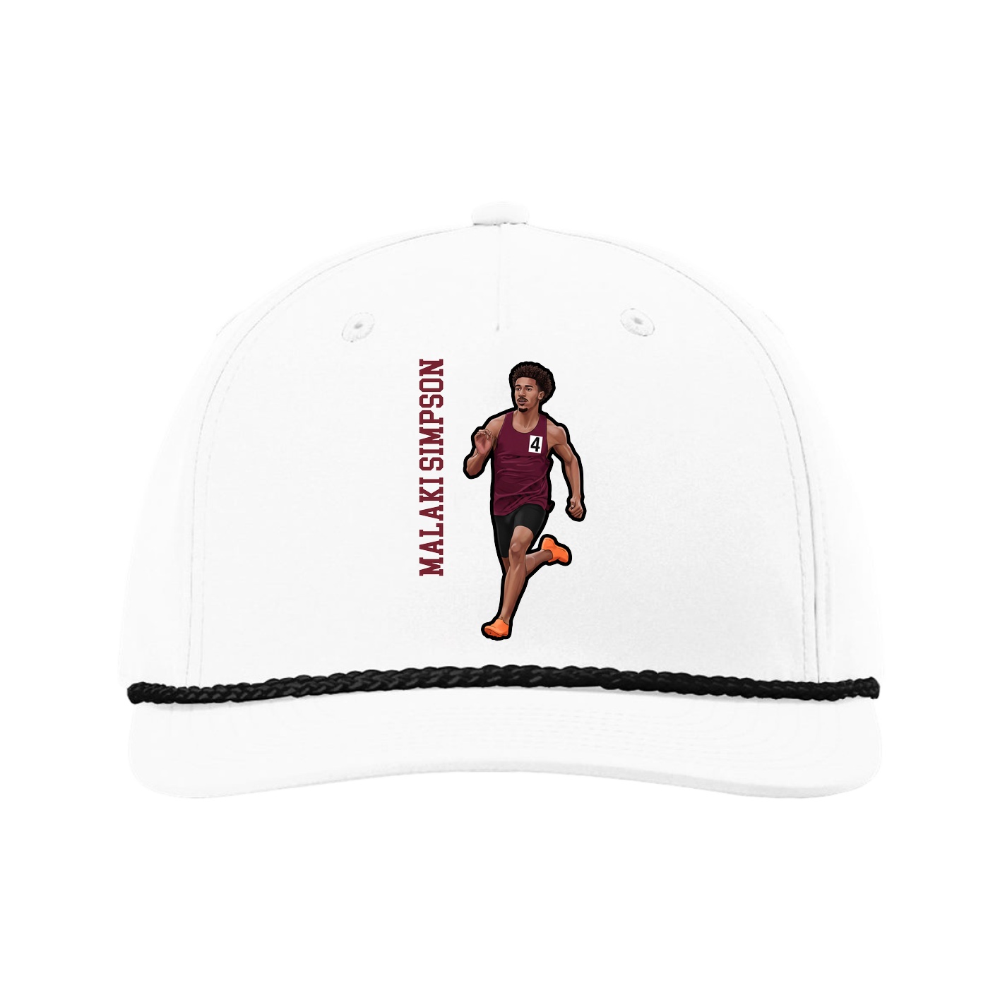Five-Panel Classic Rope Cap — Name Vertical in White
