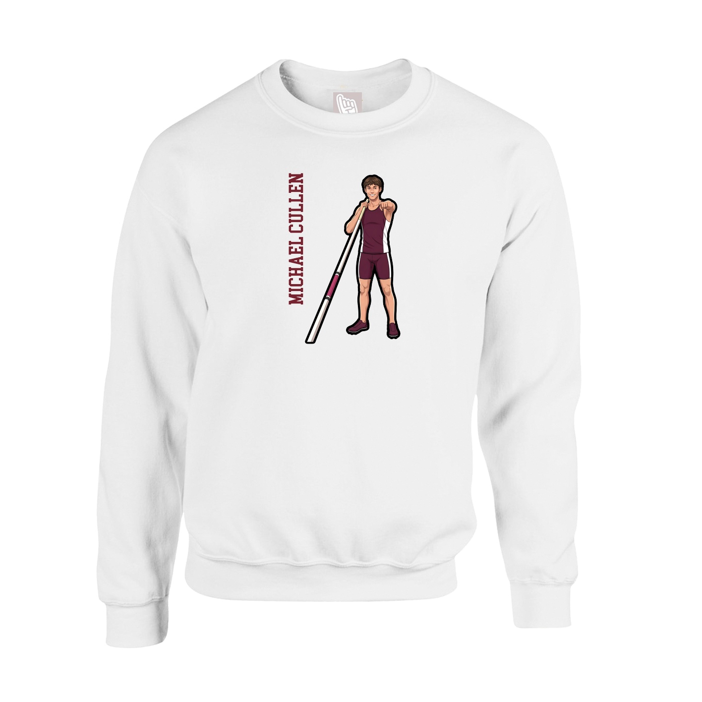 Fleece Crew — Name Vertical in White