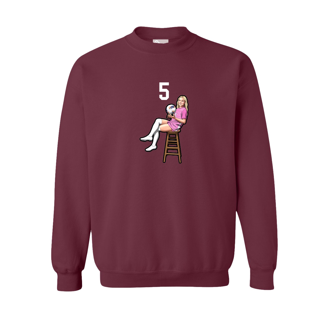 Fleece Crew — Number Top in Maroon