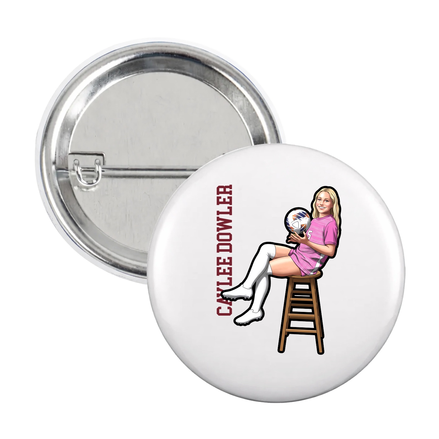 Game Day Button — Name Vertical in White
