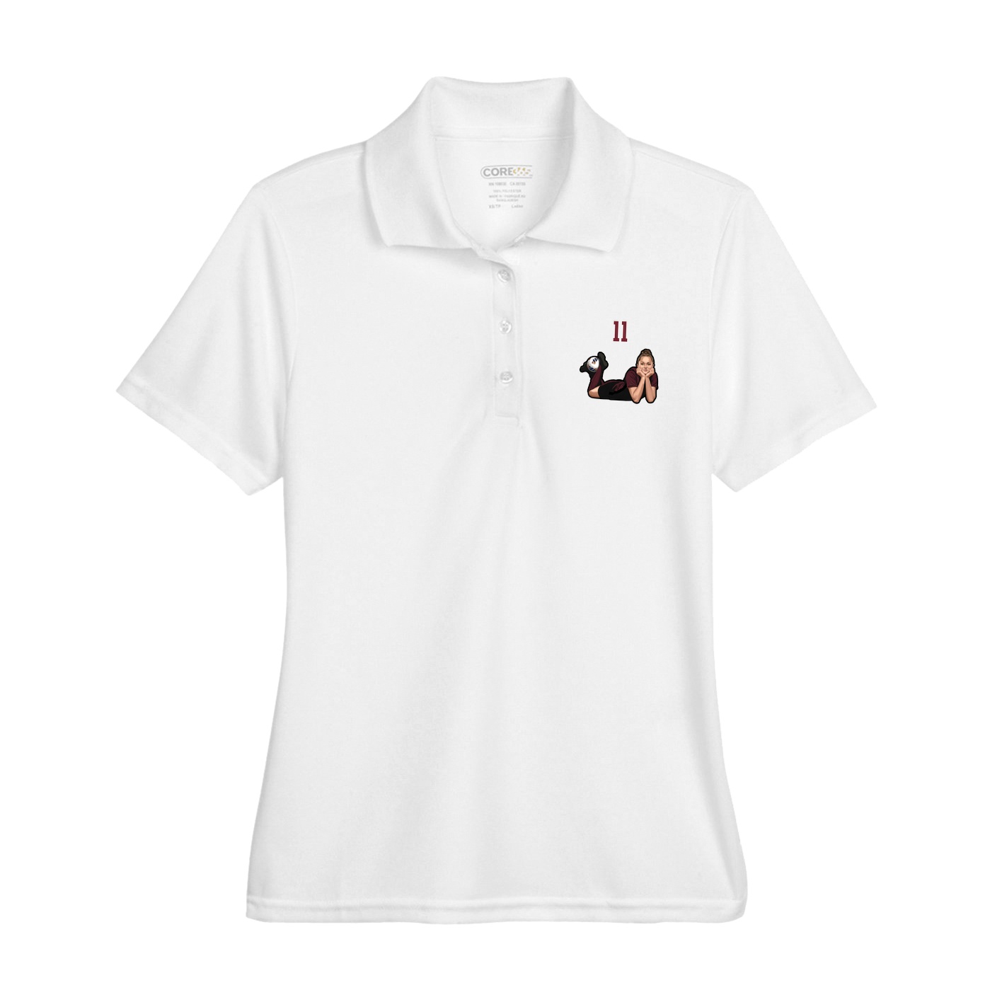 Womens Performance Polo — Number Top in White