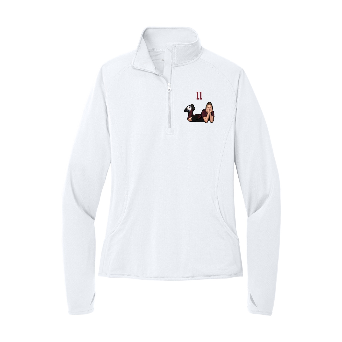 Women's Q-Zip Pullover — Number Top in White