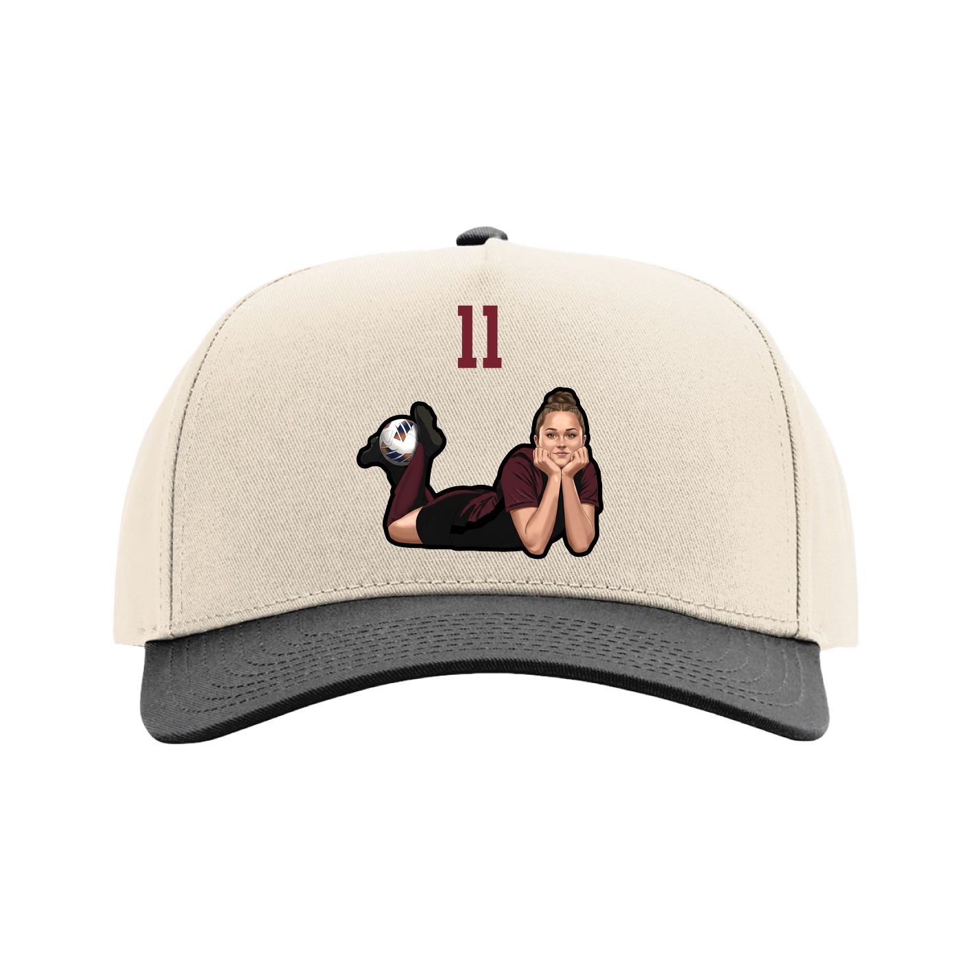 Full Fabric Five-Panel Champ Cap — Number Top in Cream/Black