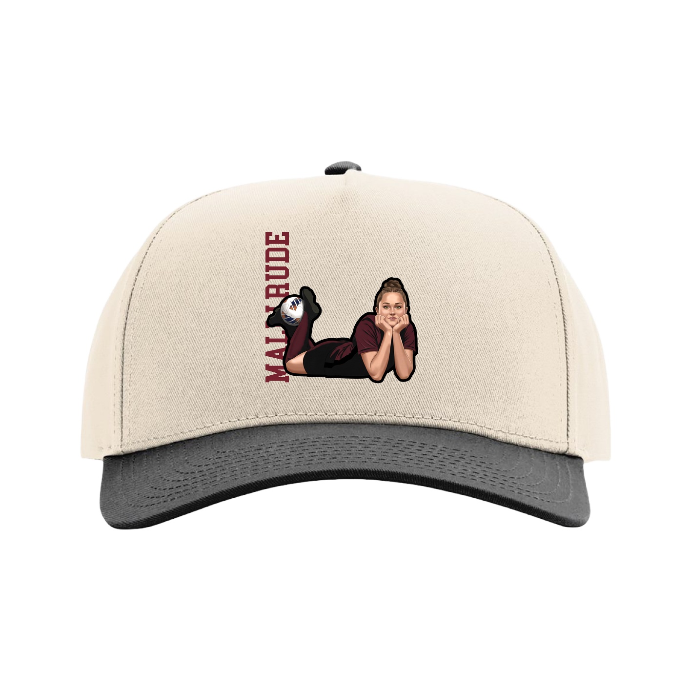 Full Fabric Five-Panel Champ Cap — Name Vertical in Cream/Black