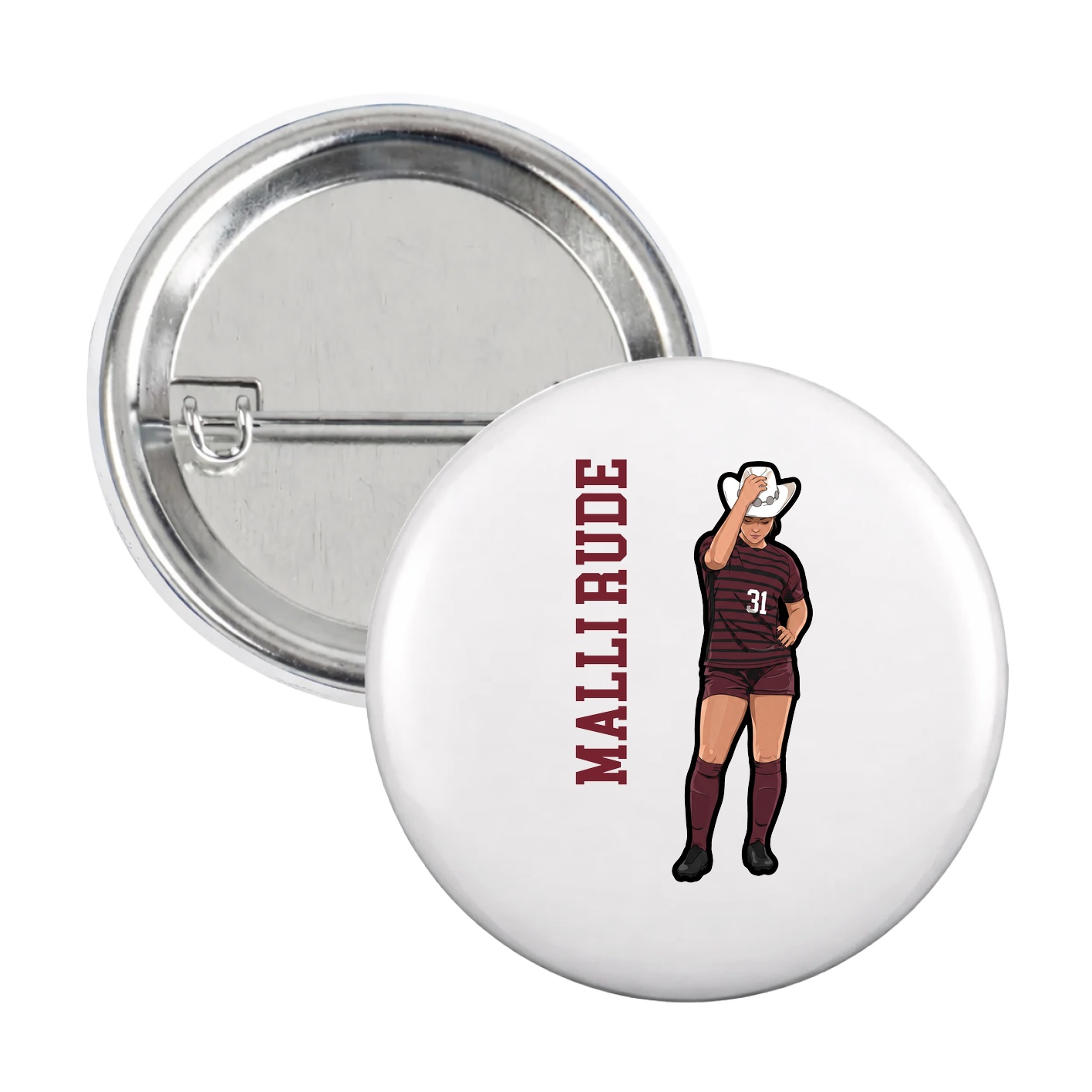 Game Day Button — Name Vertical in White