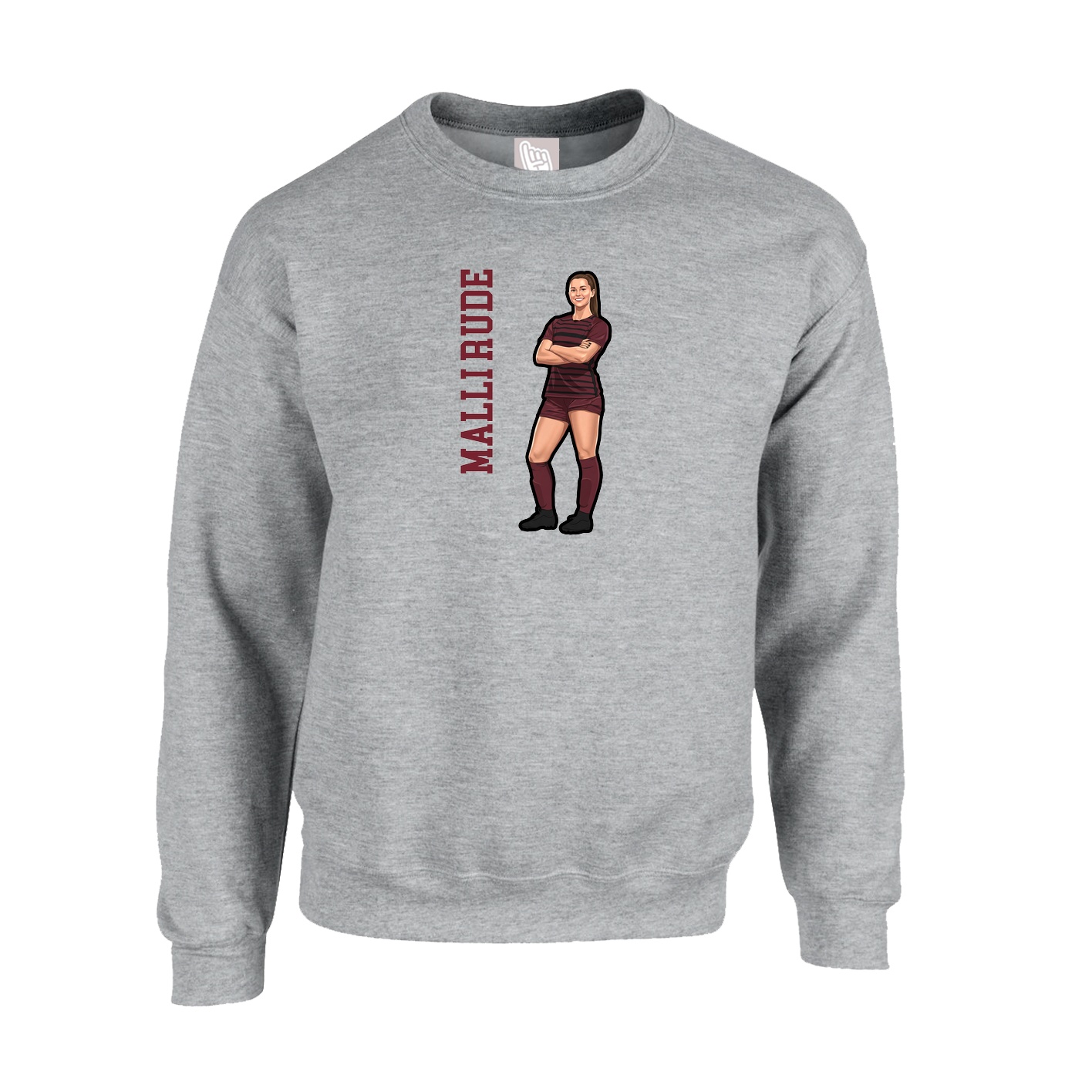Fleece Crew — Name Vertical in Grey
