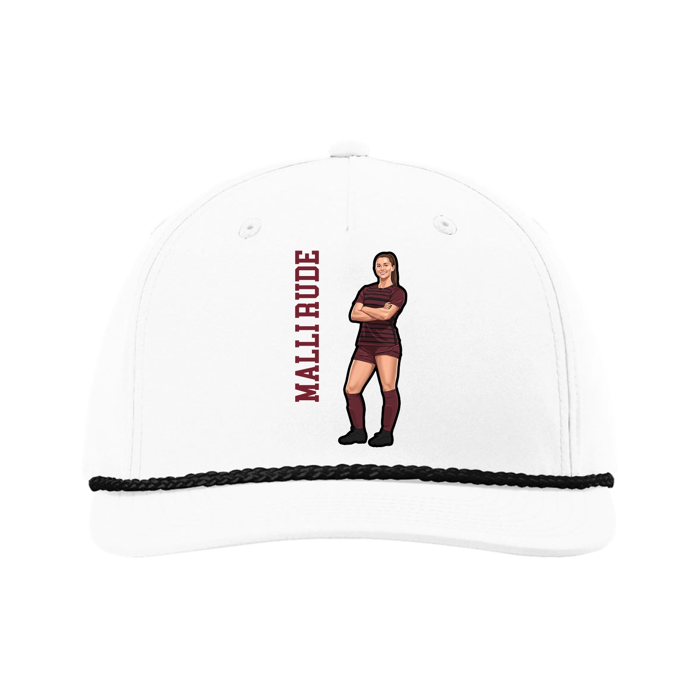 Five-Panel Classic Rope Cap — Name Vertical in White