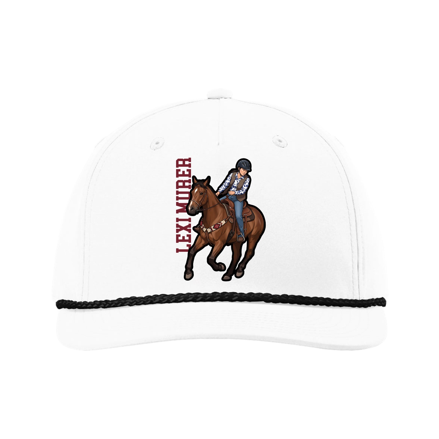 Five-Panel Classic Rope Cap — Name Vertical in White