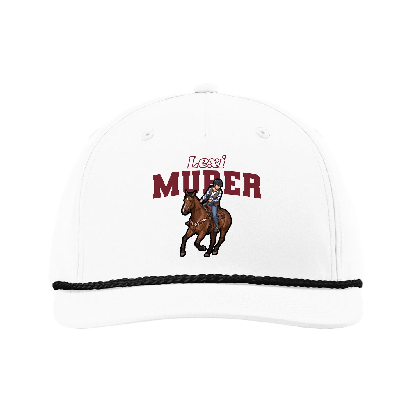 Five-Panel Classic Rope Cap — Name Arch in White