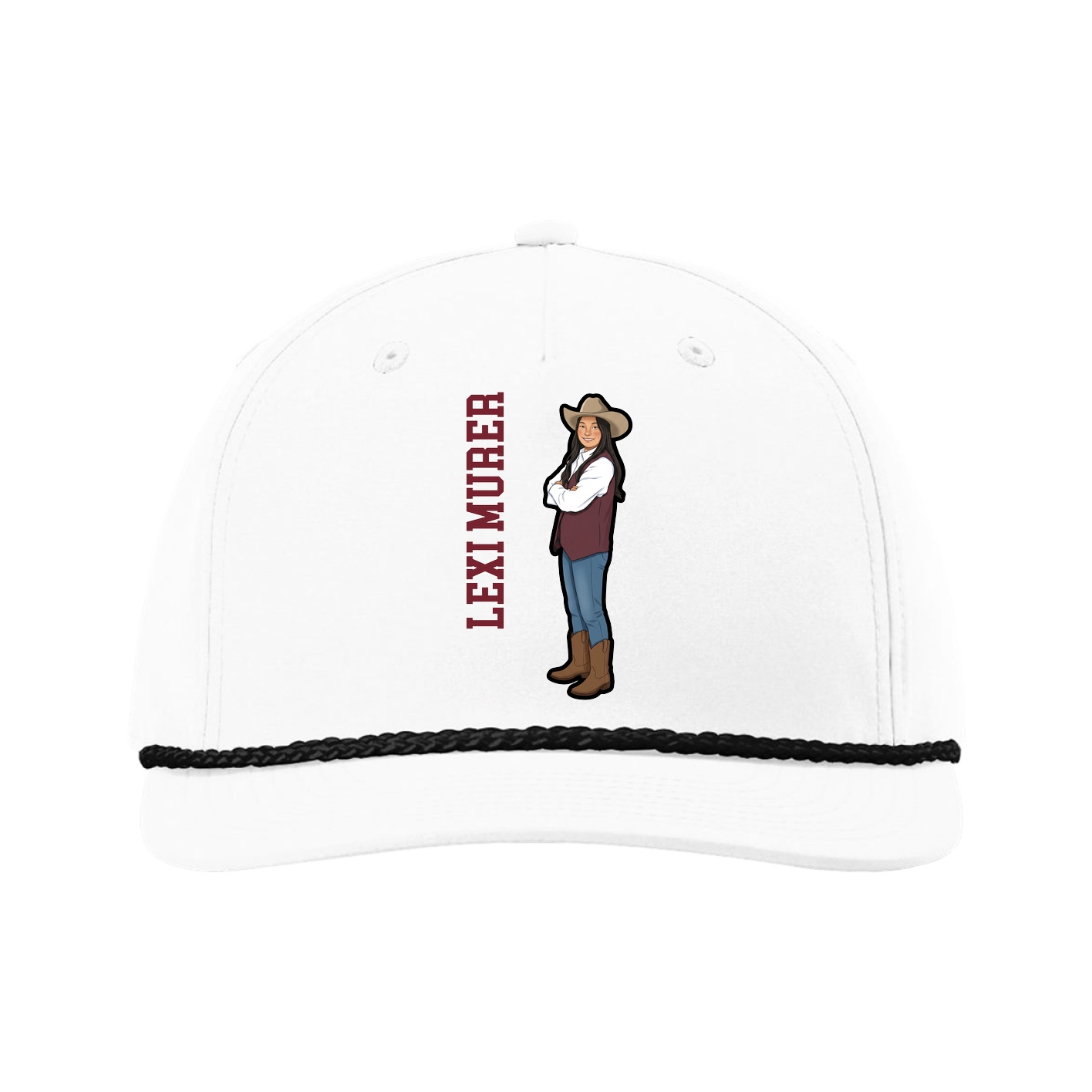 Five-Panel Classic Rope Cap — Name Vertical in White
