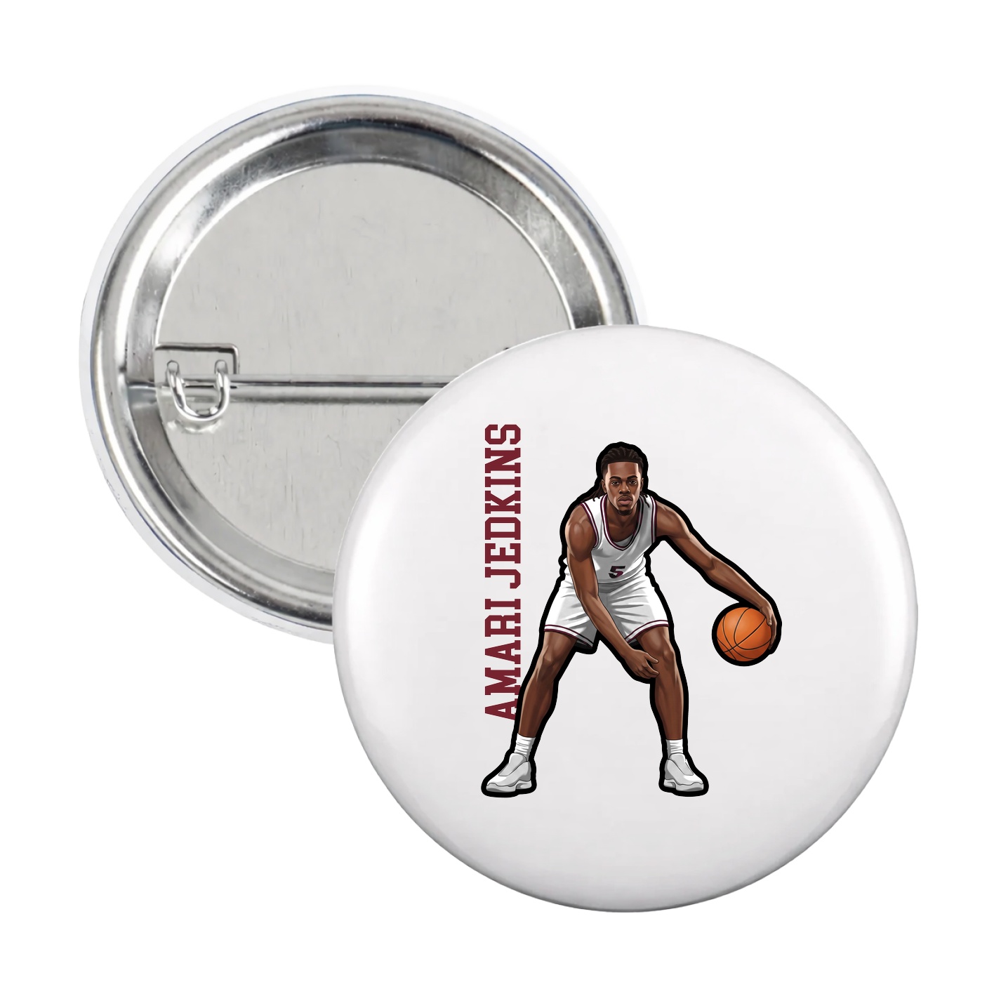 Game Day Button — Name Vertical in White