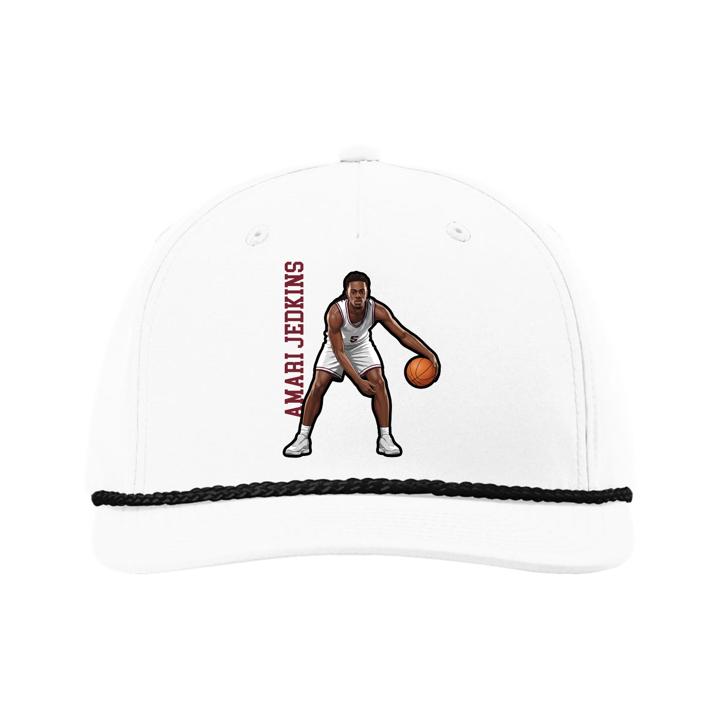 Five-Panel Classic Rope Cap — Name Vertical in White