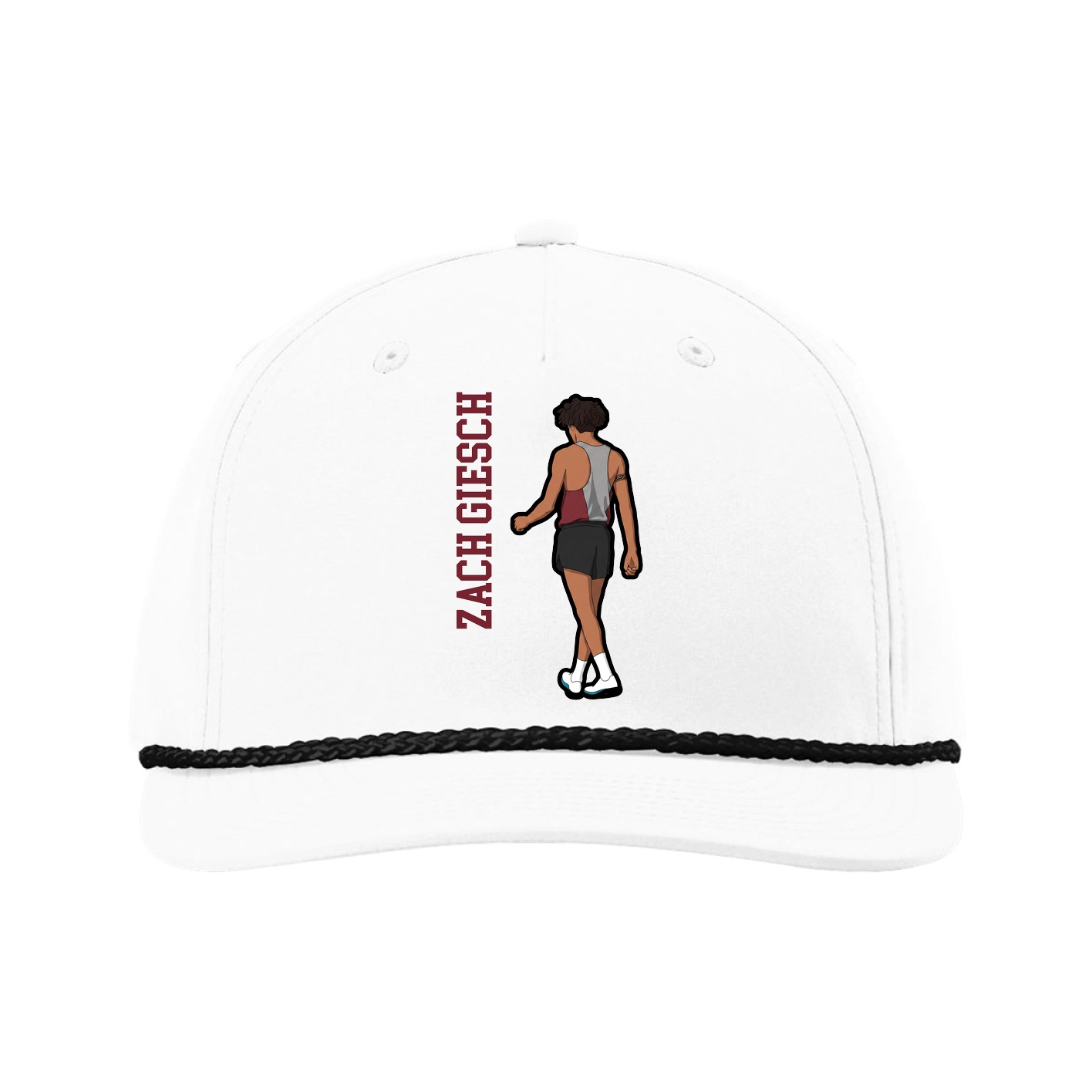Five-Panel Classic Rope Cap — Name Vertical in White