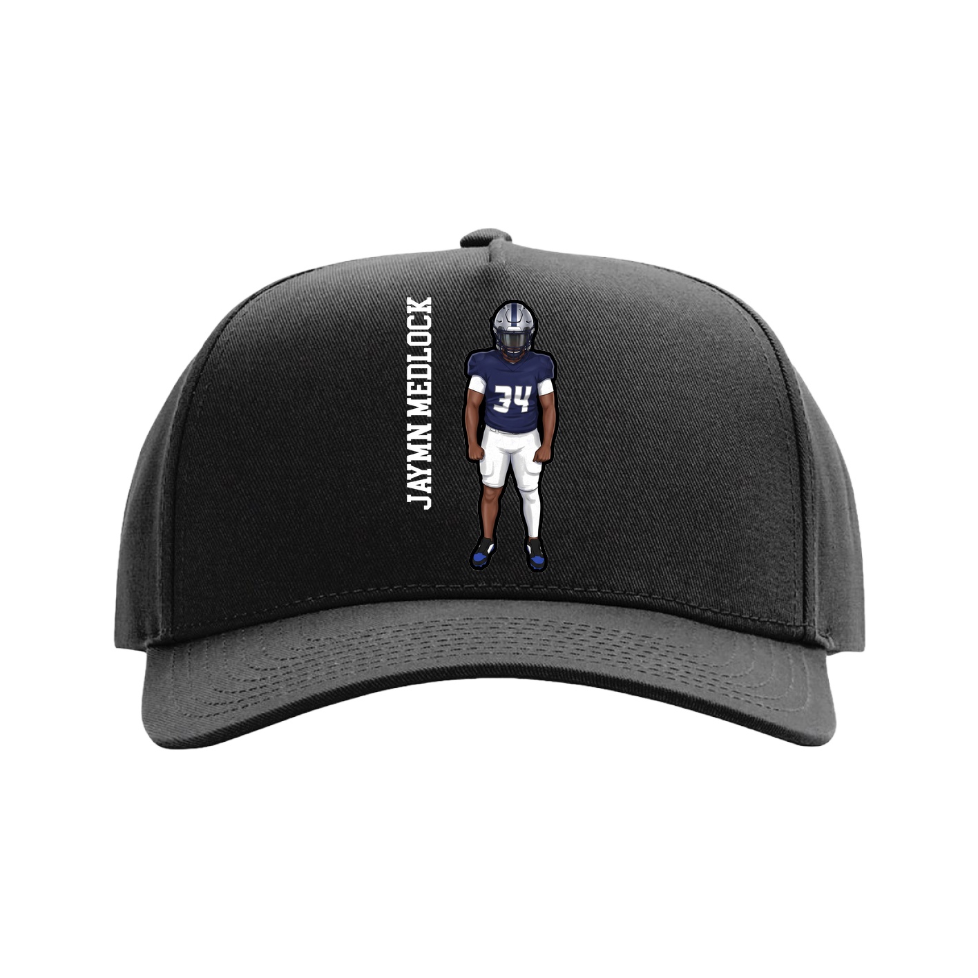 Full Fabric Five-Panel Champ Cap — Name Vertical in Black