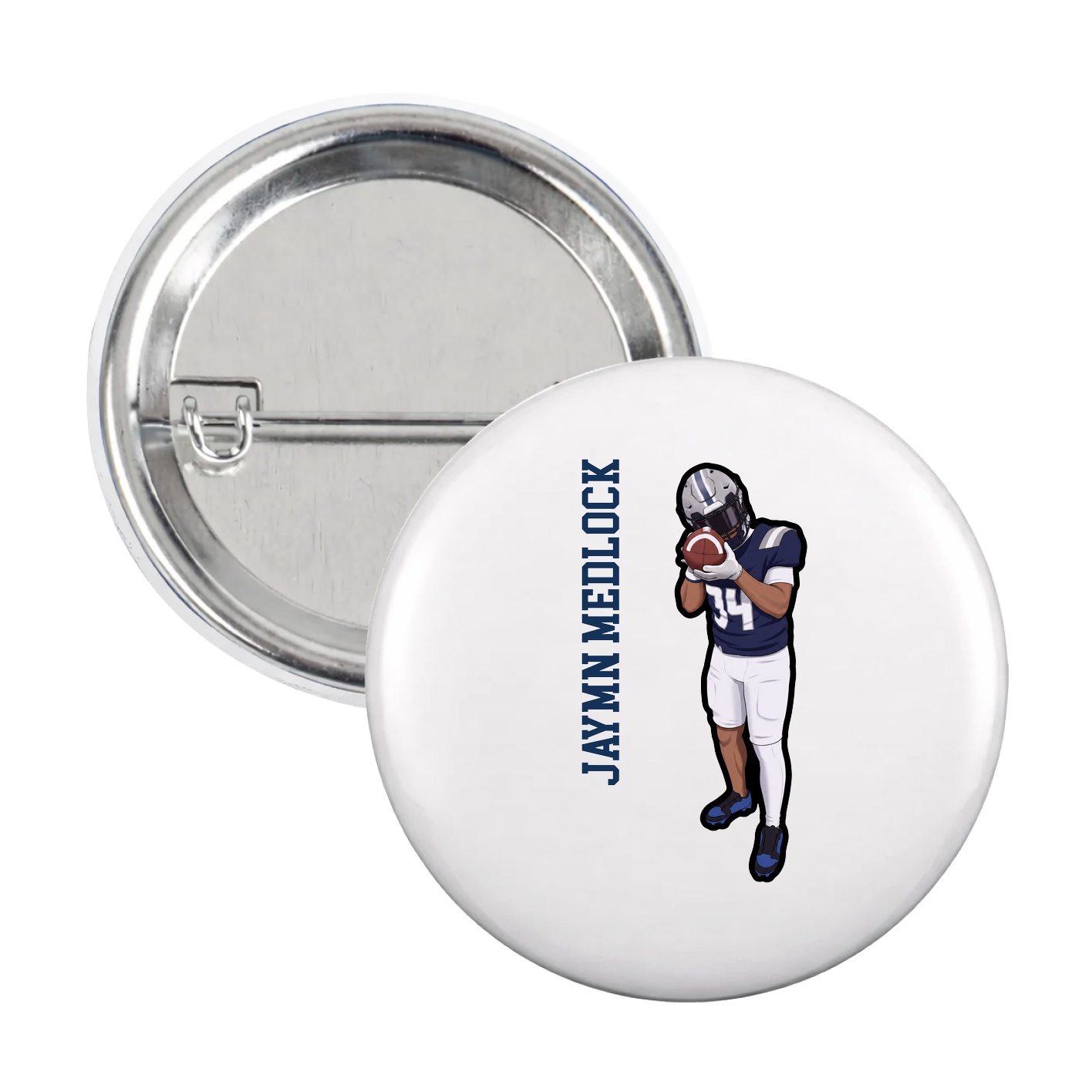 Game Day Button — Name Vertical in White