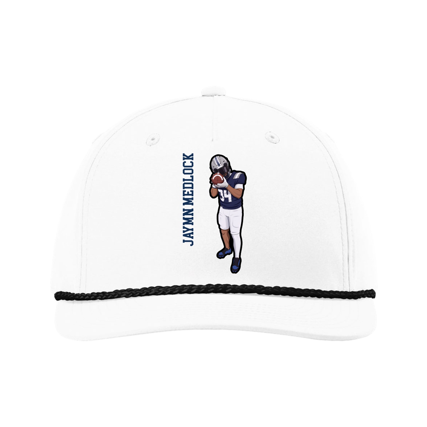 Five-Panel Classic Rope Cap — Name Vertical in White